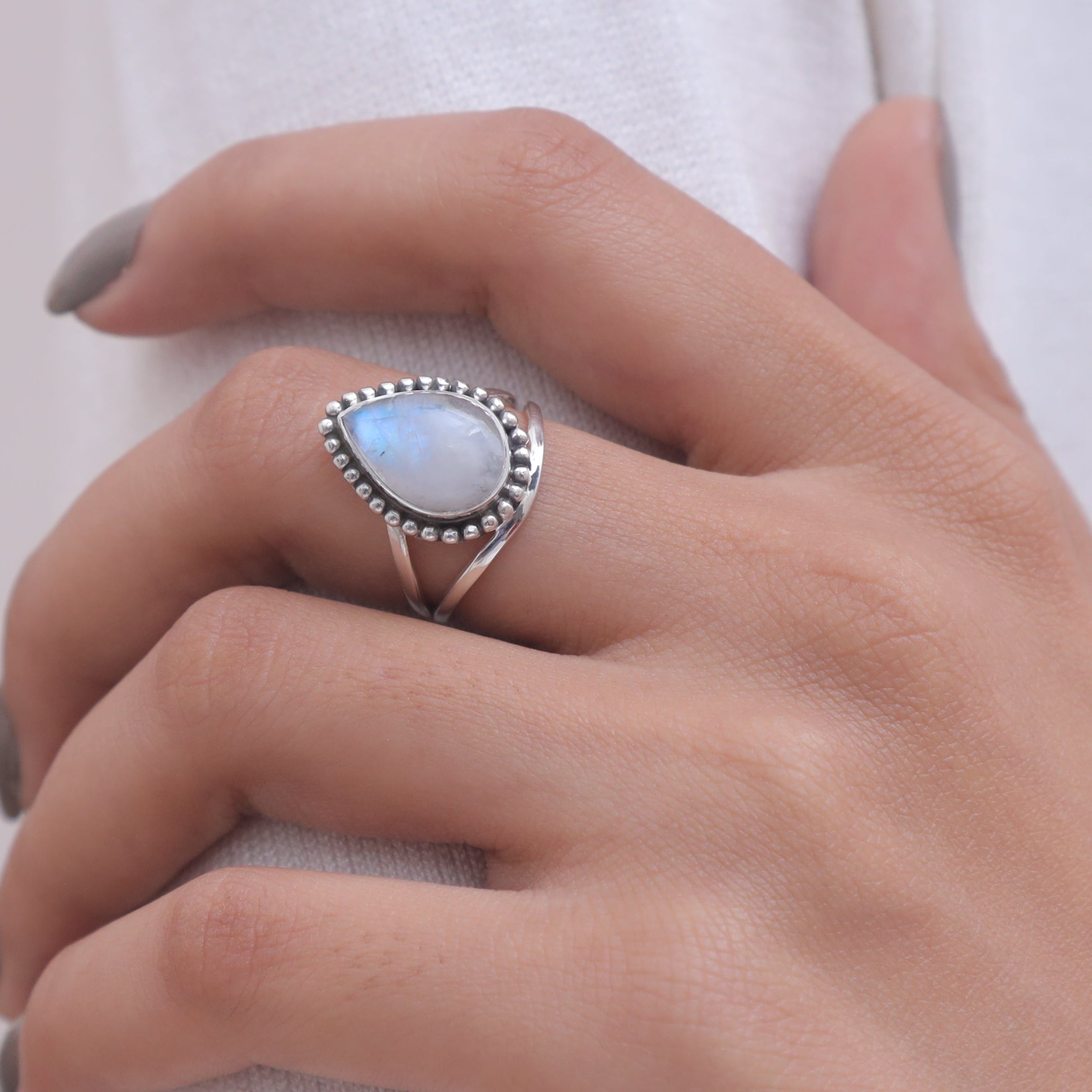 Rainbow Moonstone Sterling Silver Ring