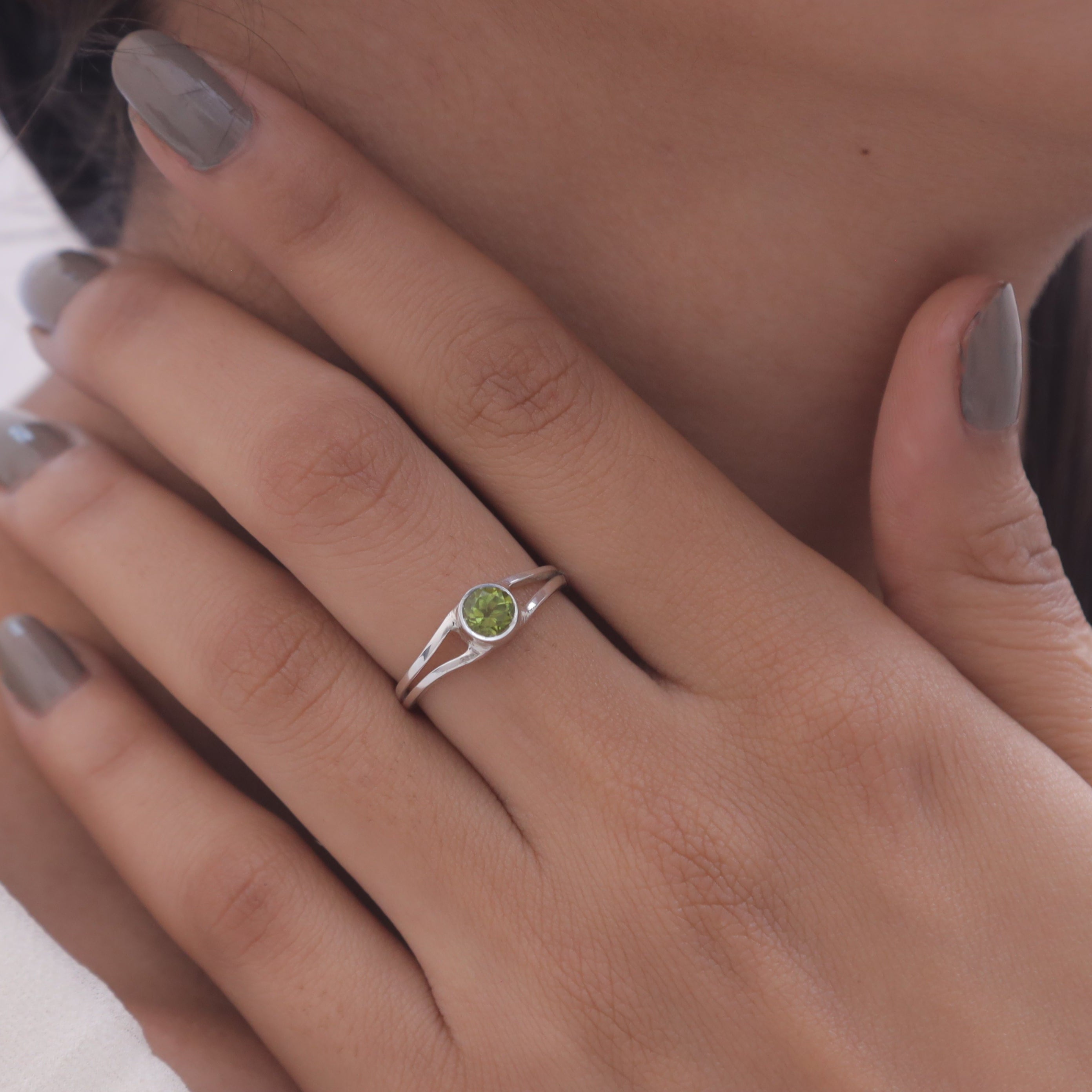 Cut Peridot Sterling Silver Ring