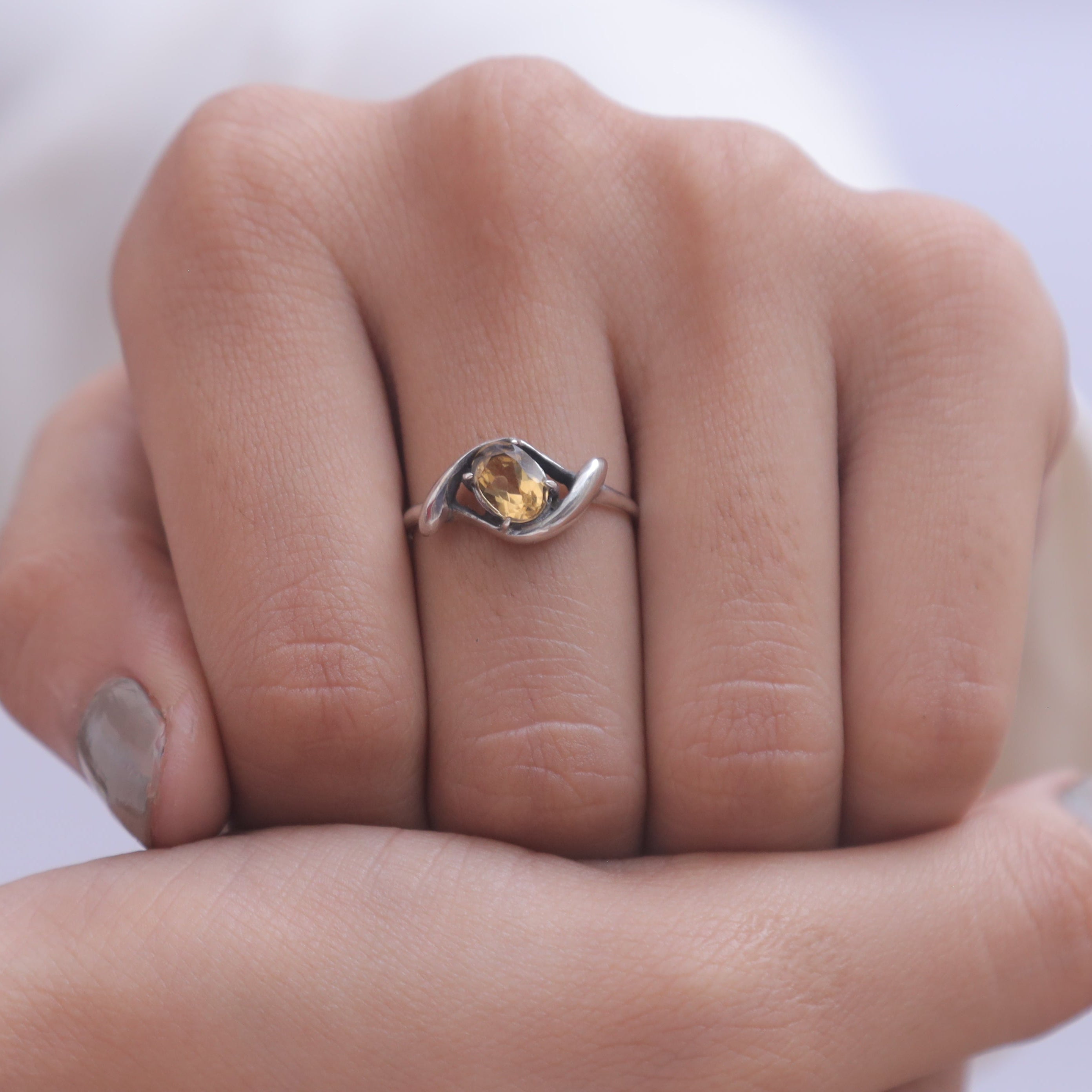Cut Citrine Sterling Silver Ring