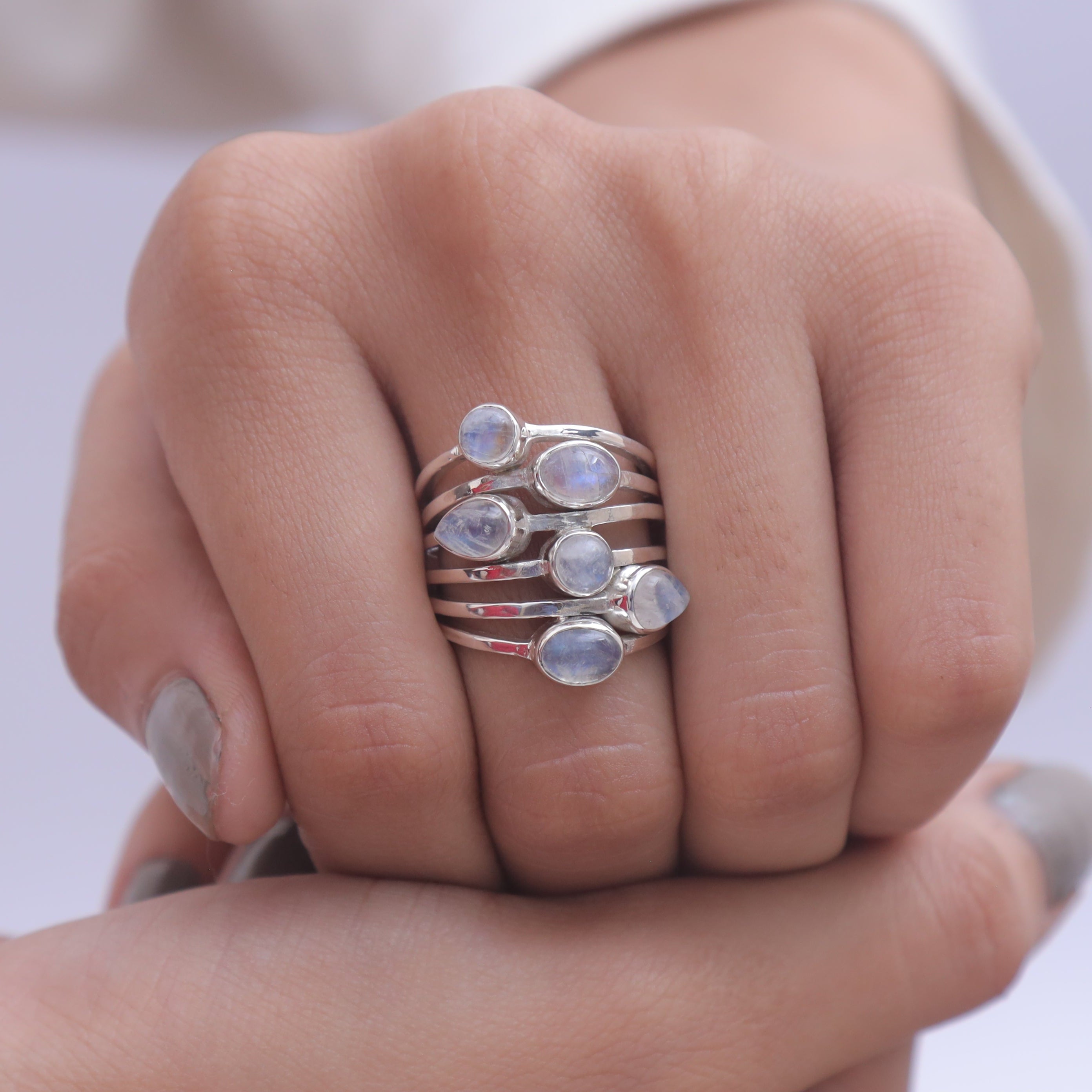 Rainbow Moonstone Sterling Silver Ring