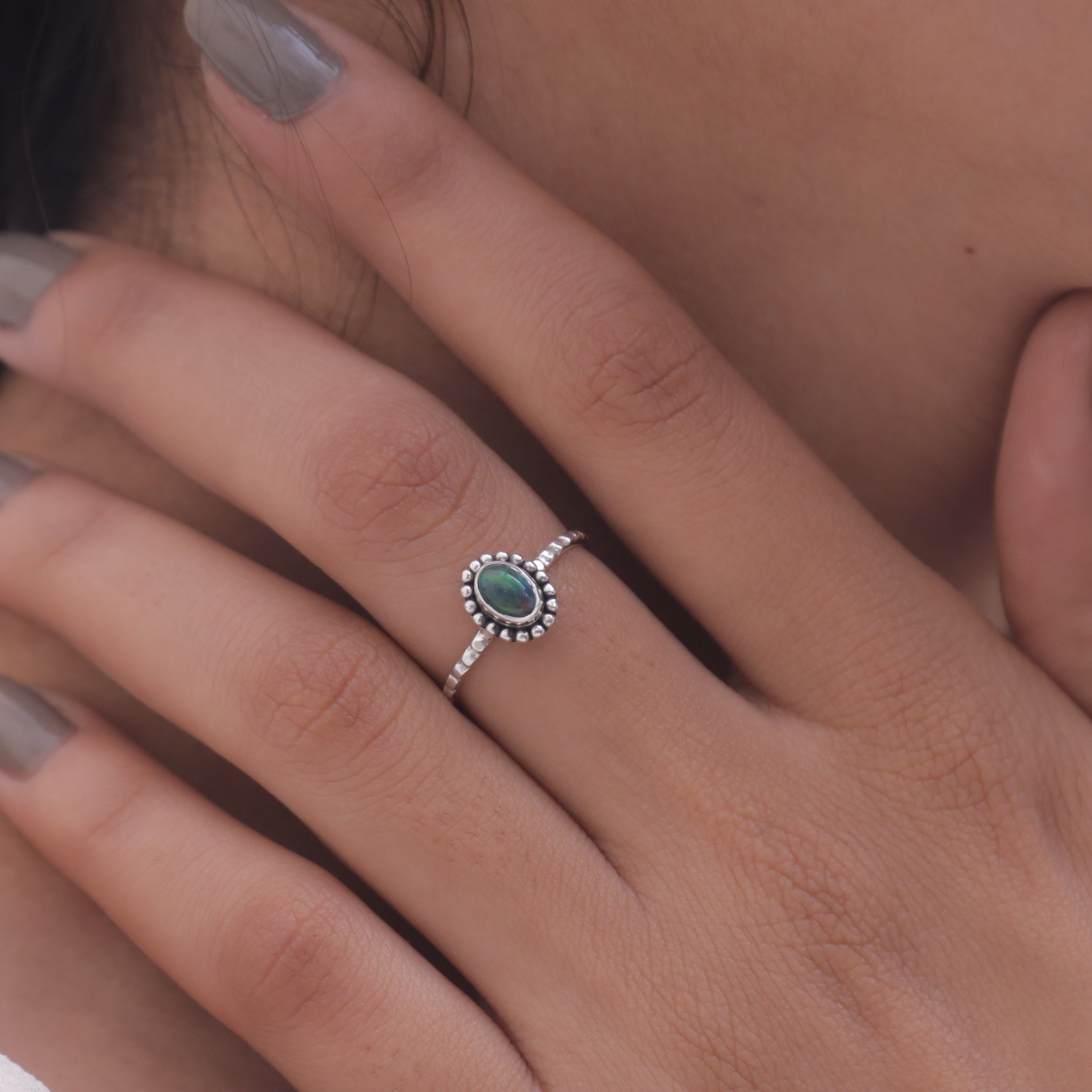 Black Opal Sterling Silver Ring