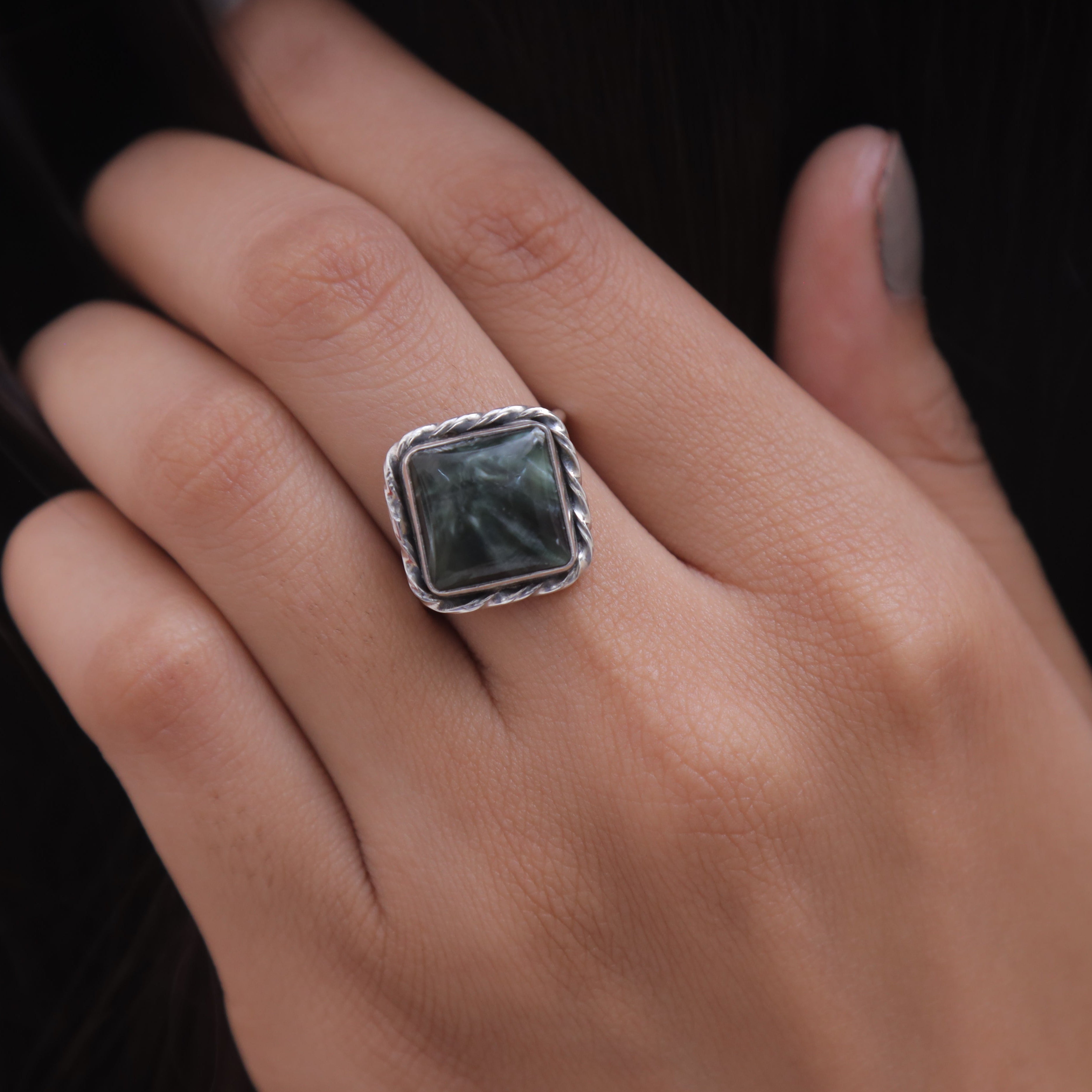Seraphinite Sterling Silver Ring