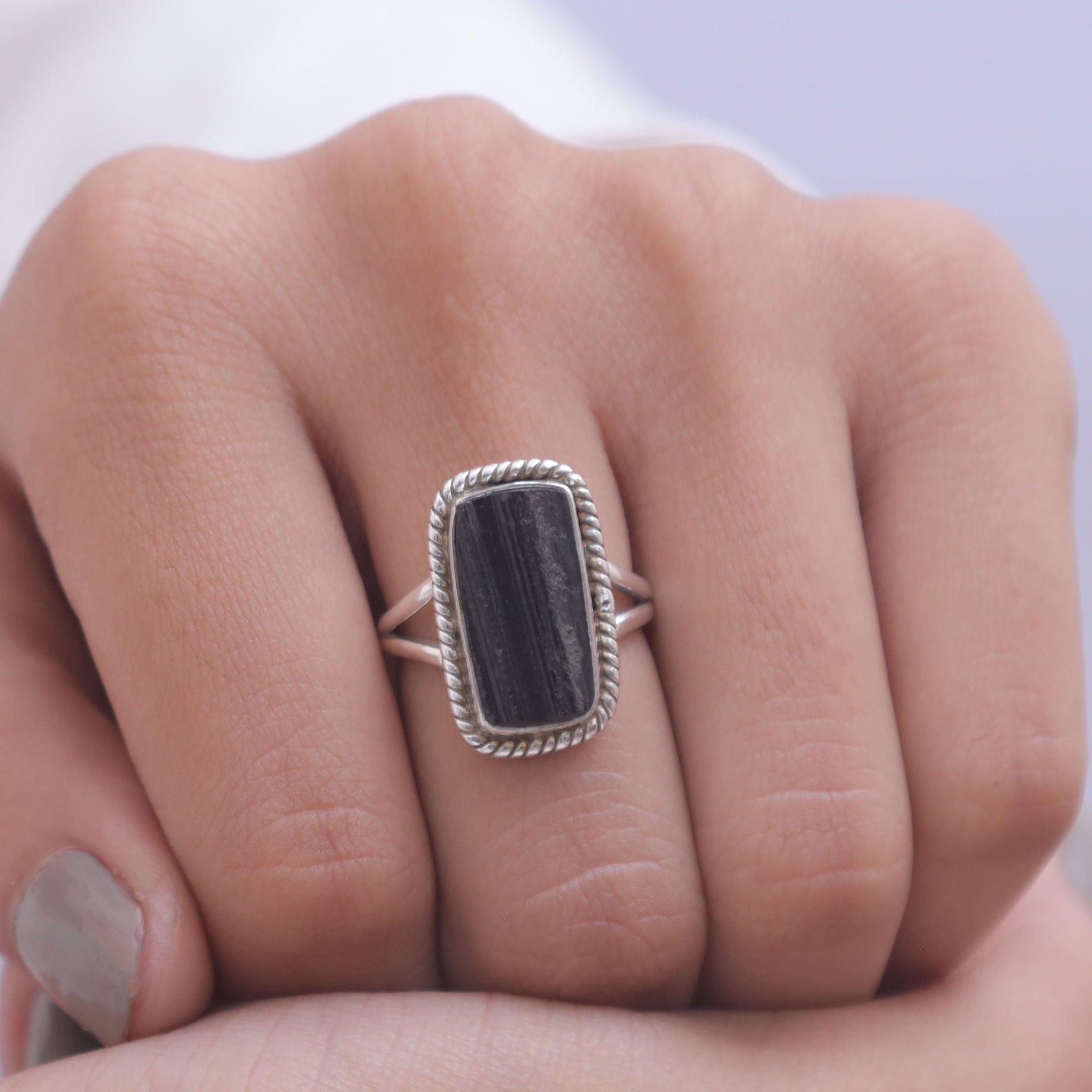 Black Tourmaline Sterling Silver Ring