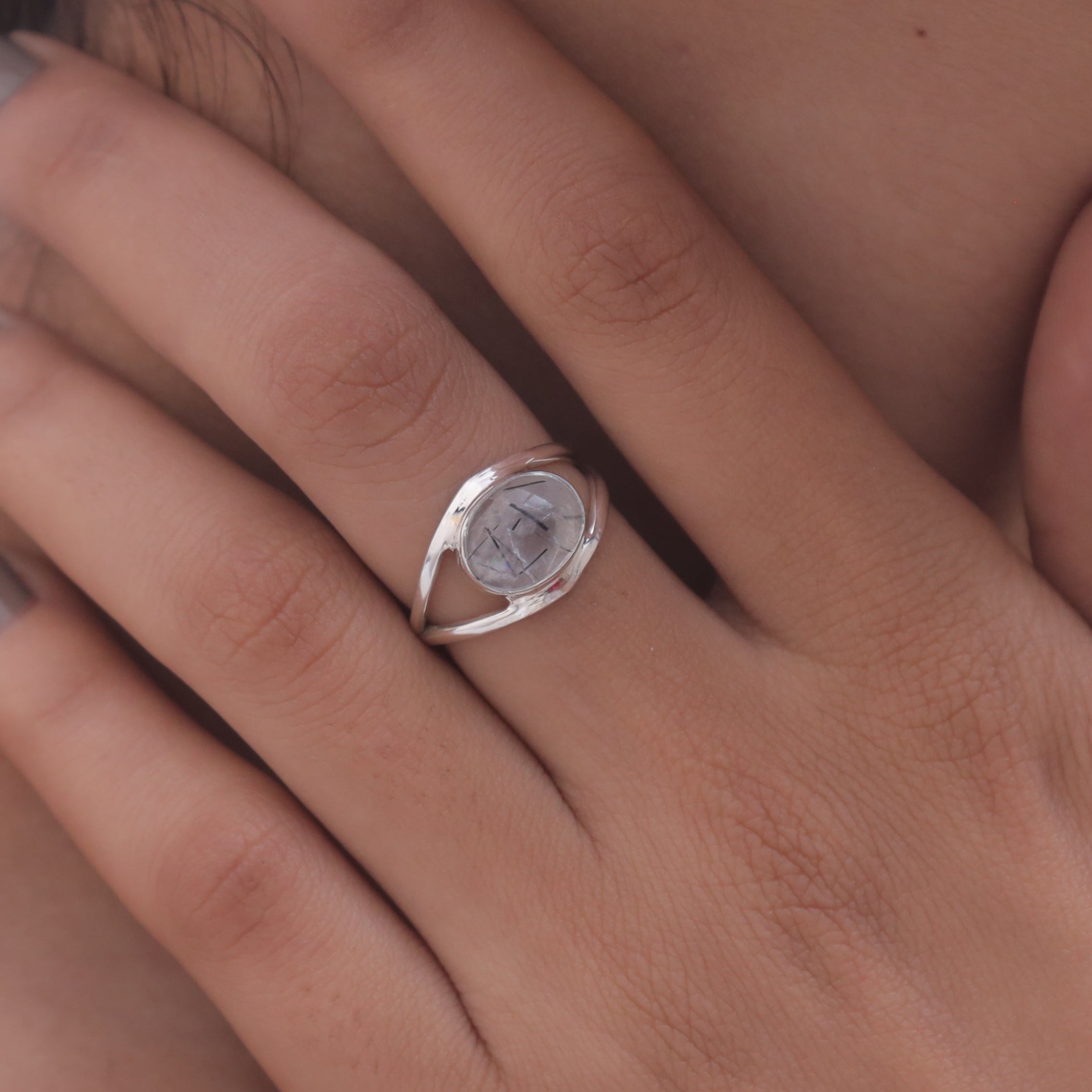 Black Rutile Sterling Silver Ring