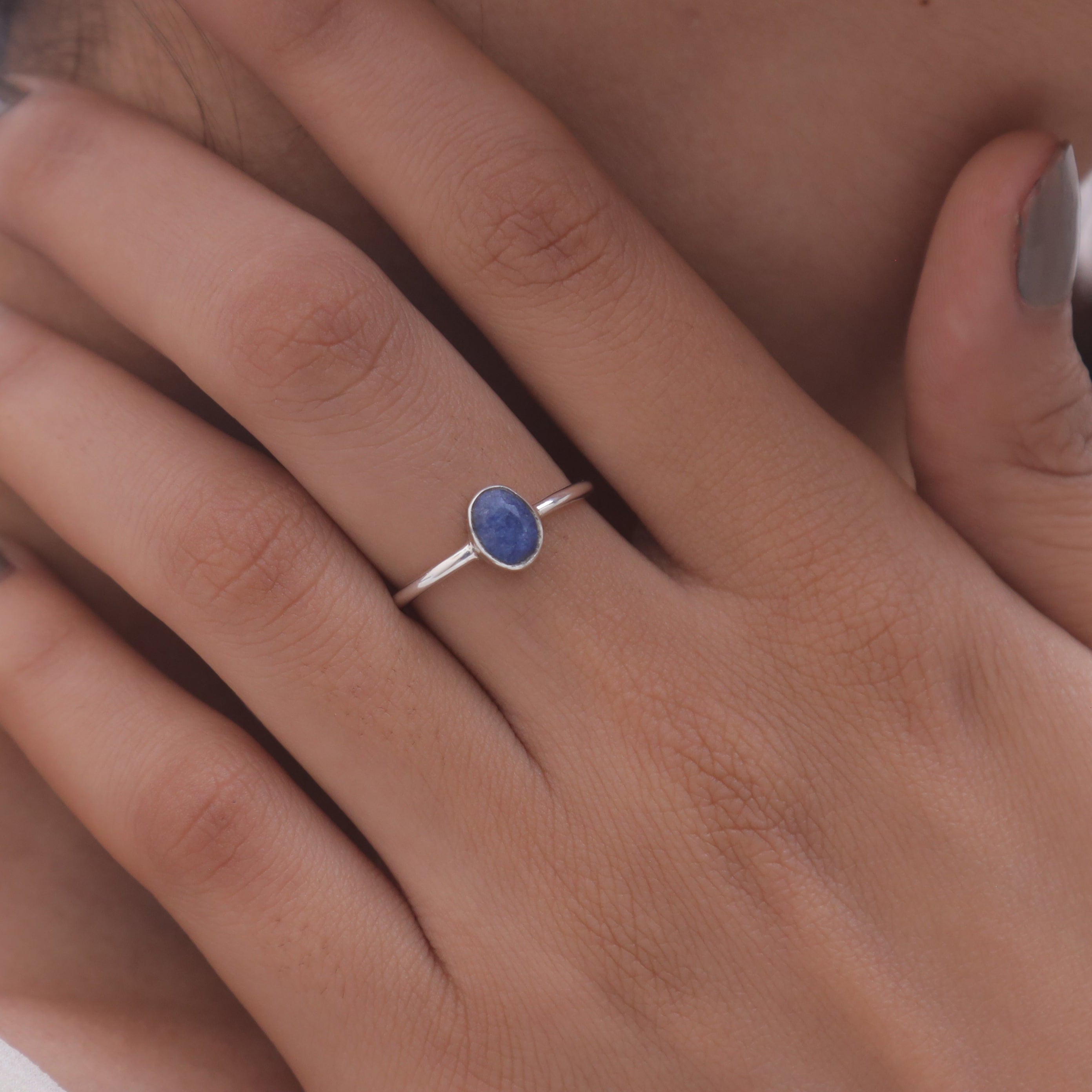 Cut Blue Sapphire Sterling Silver Ring