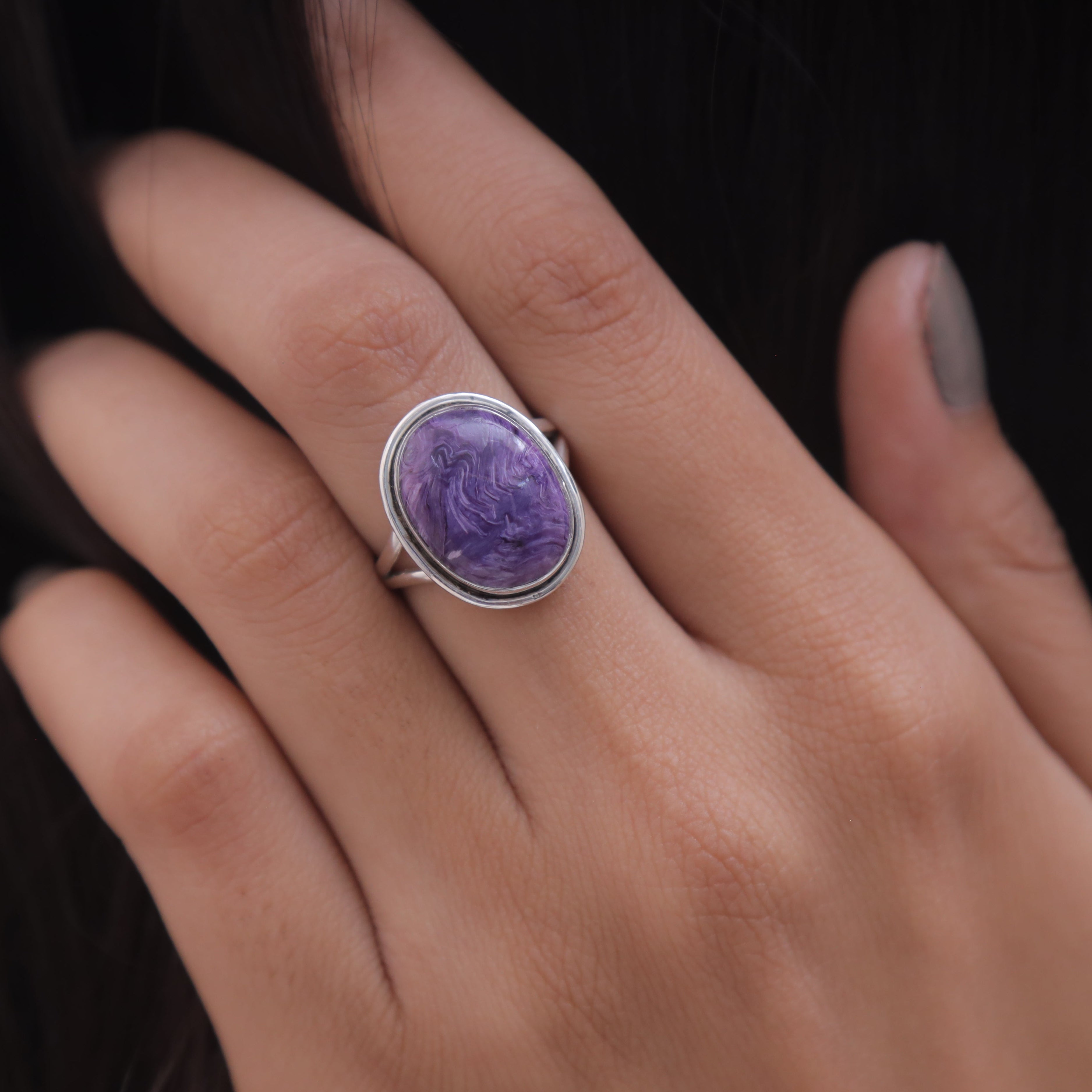 Charoite 925 Sterling Silver Ring