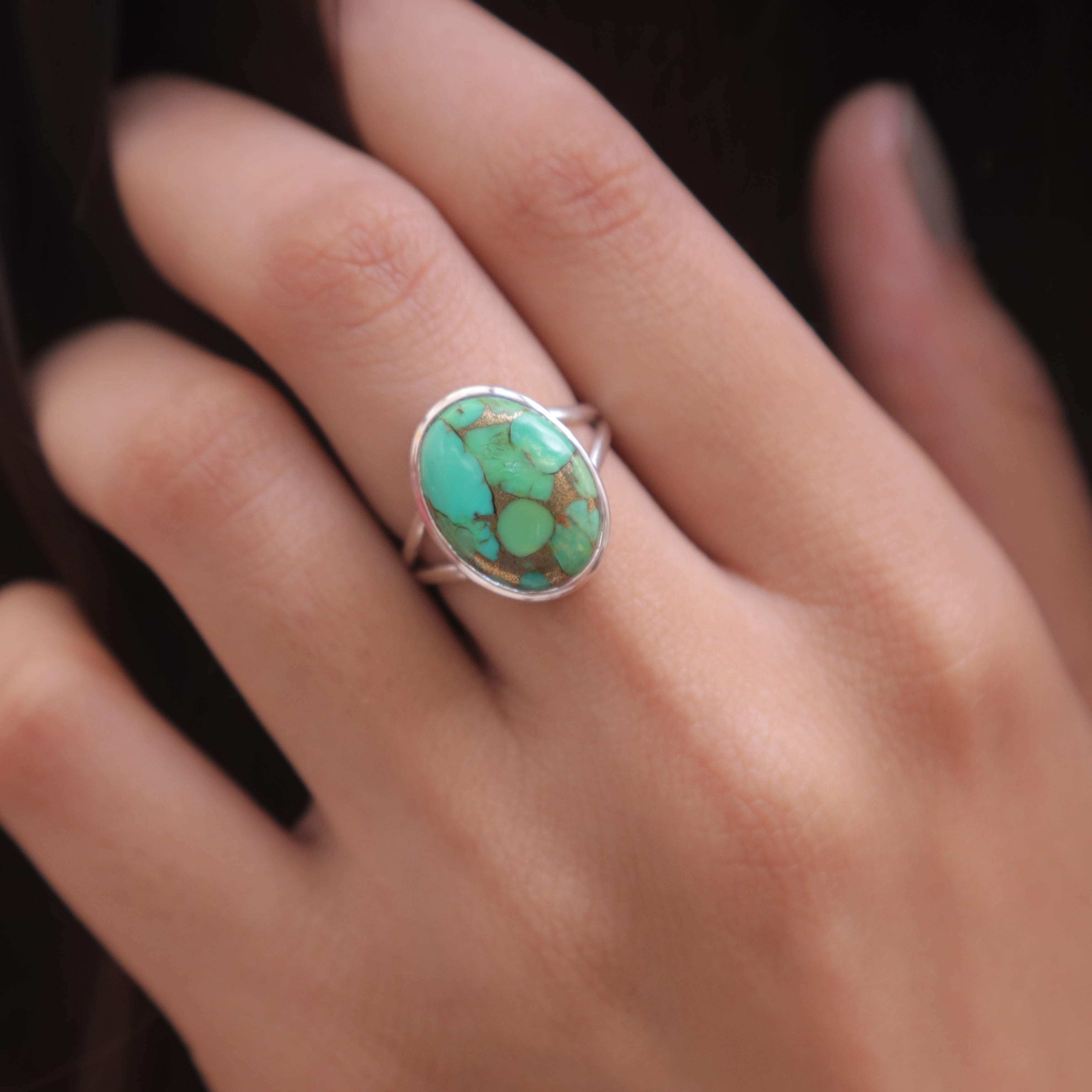 Green Copper Turquoise Sterling Silver Ring