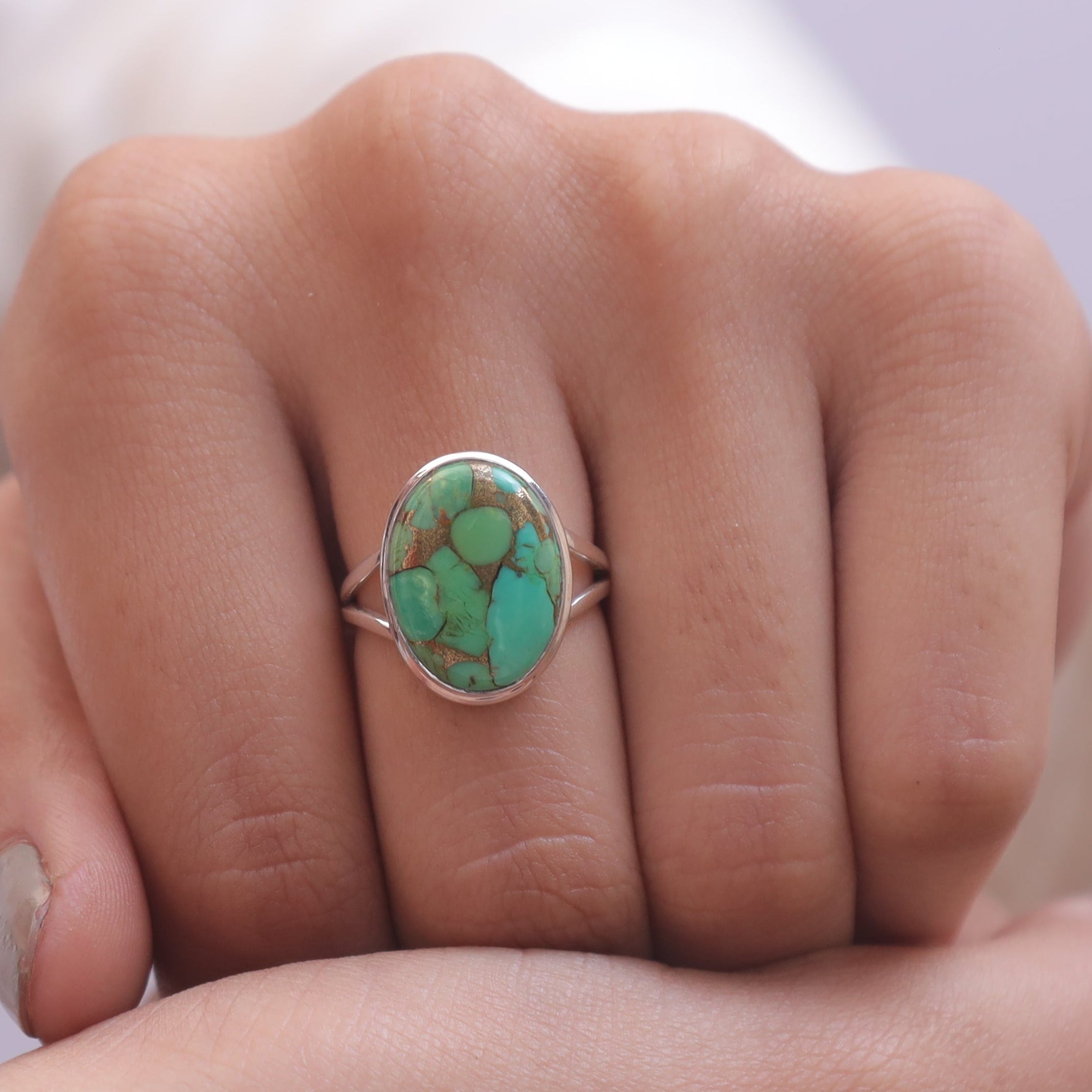 Green Copper Turquoise Sterling Silver Ring