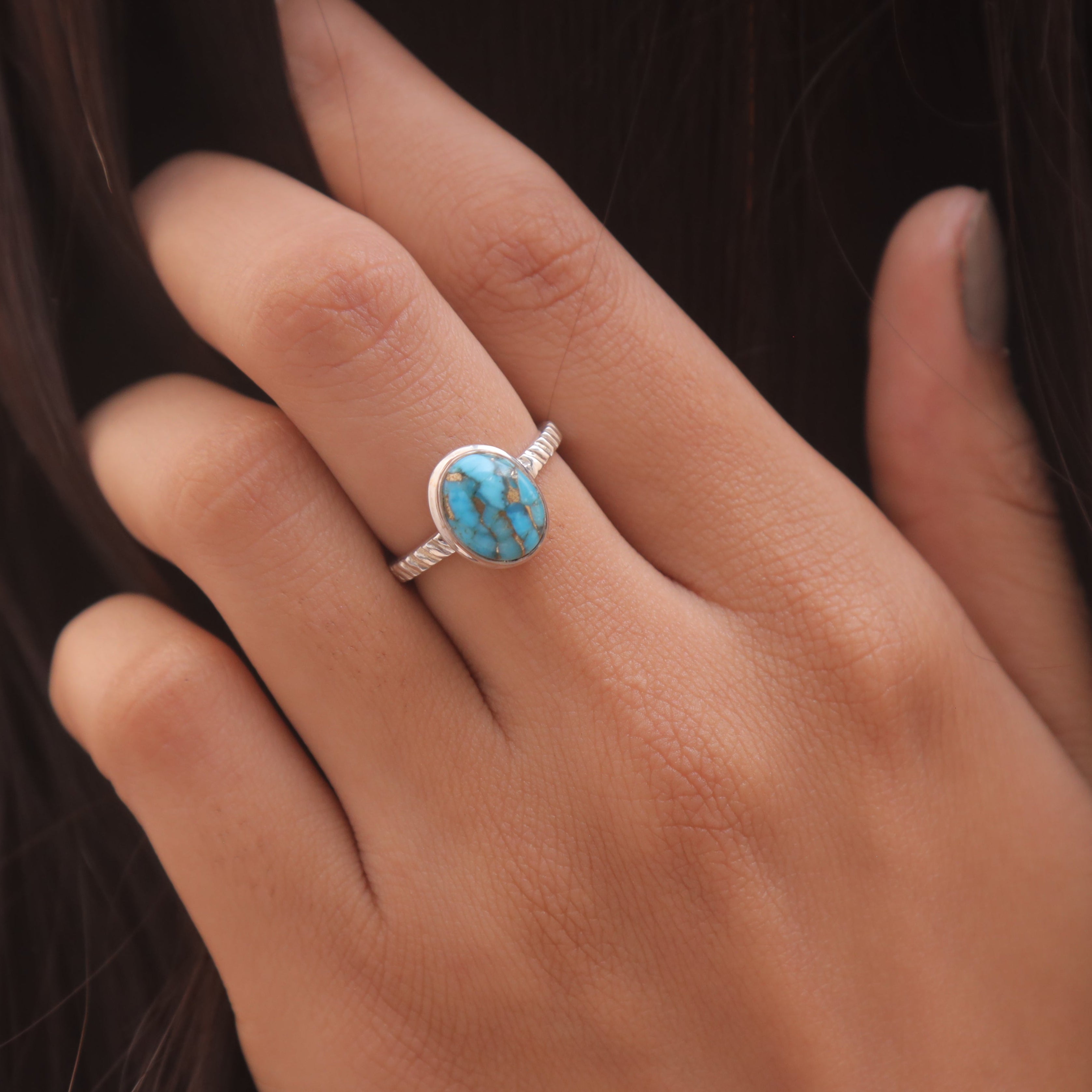 Blue Copper Turquoise Solid Silver Ring