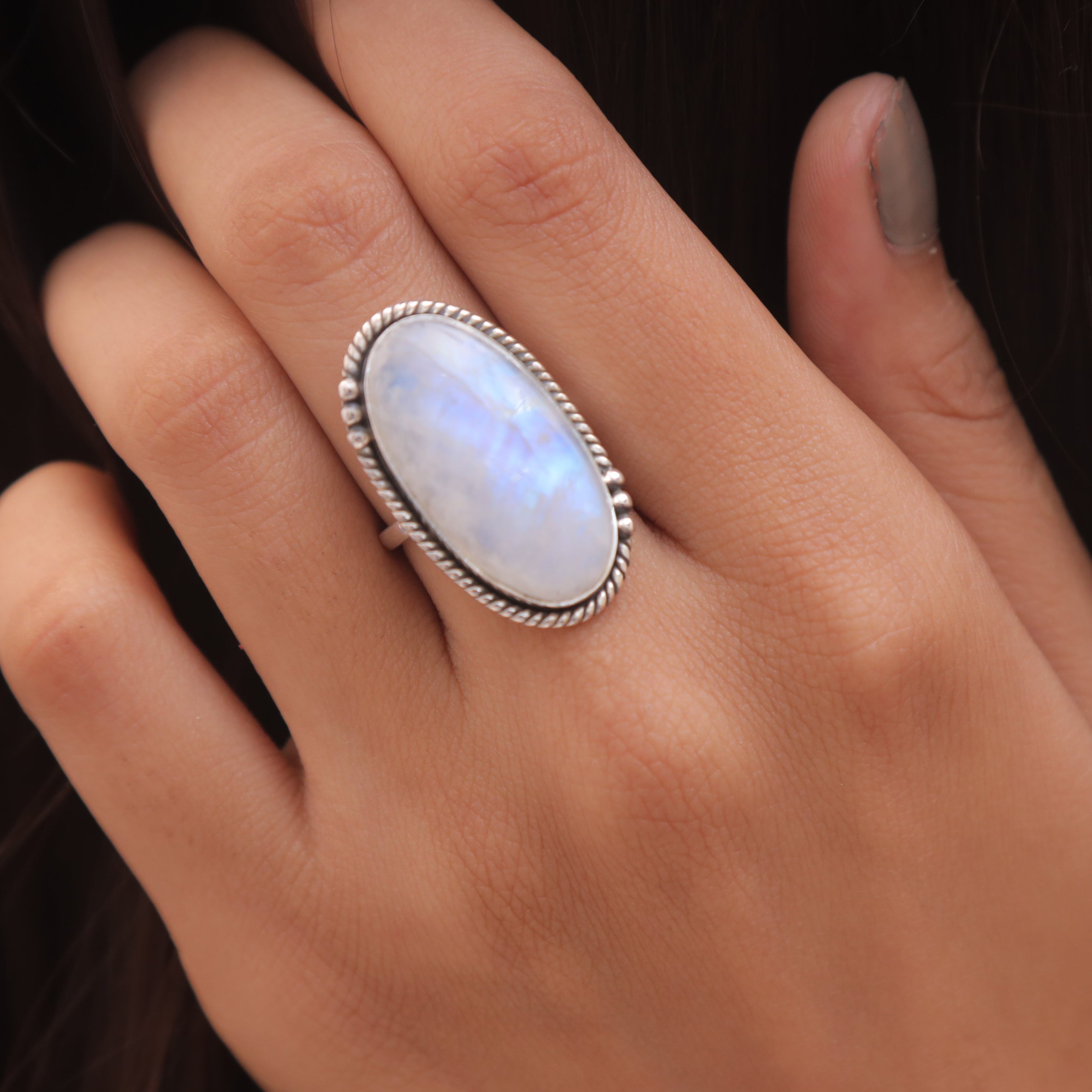 Rainbow Moonstone Sterling Silver Ring
