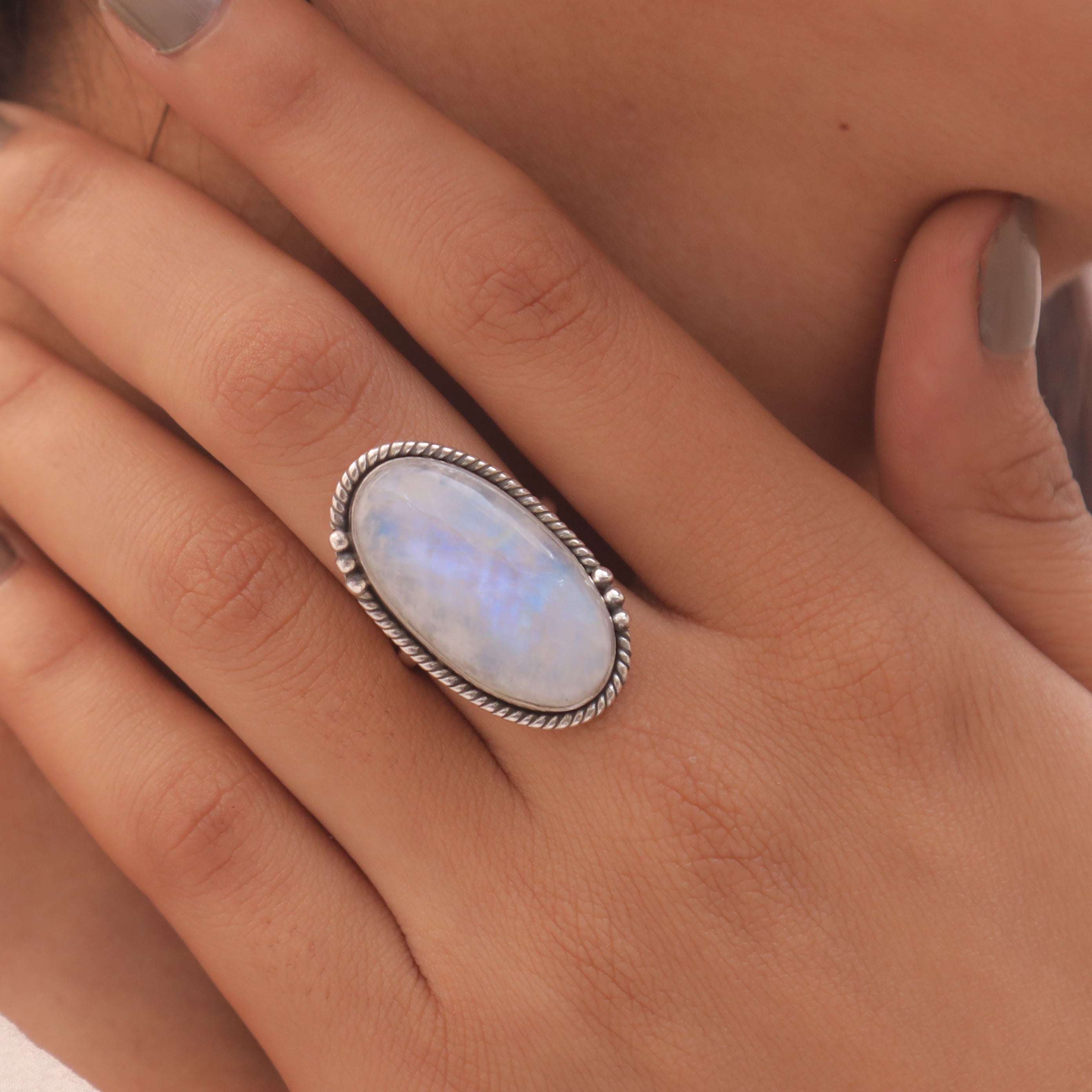 Rainbow Moonstone Sterling Silver Ring