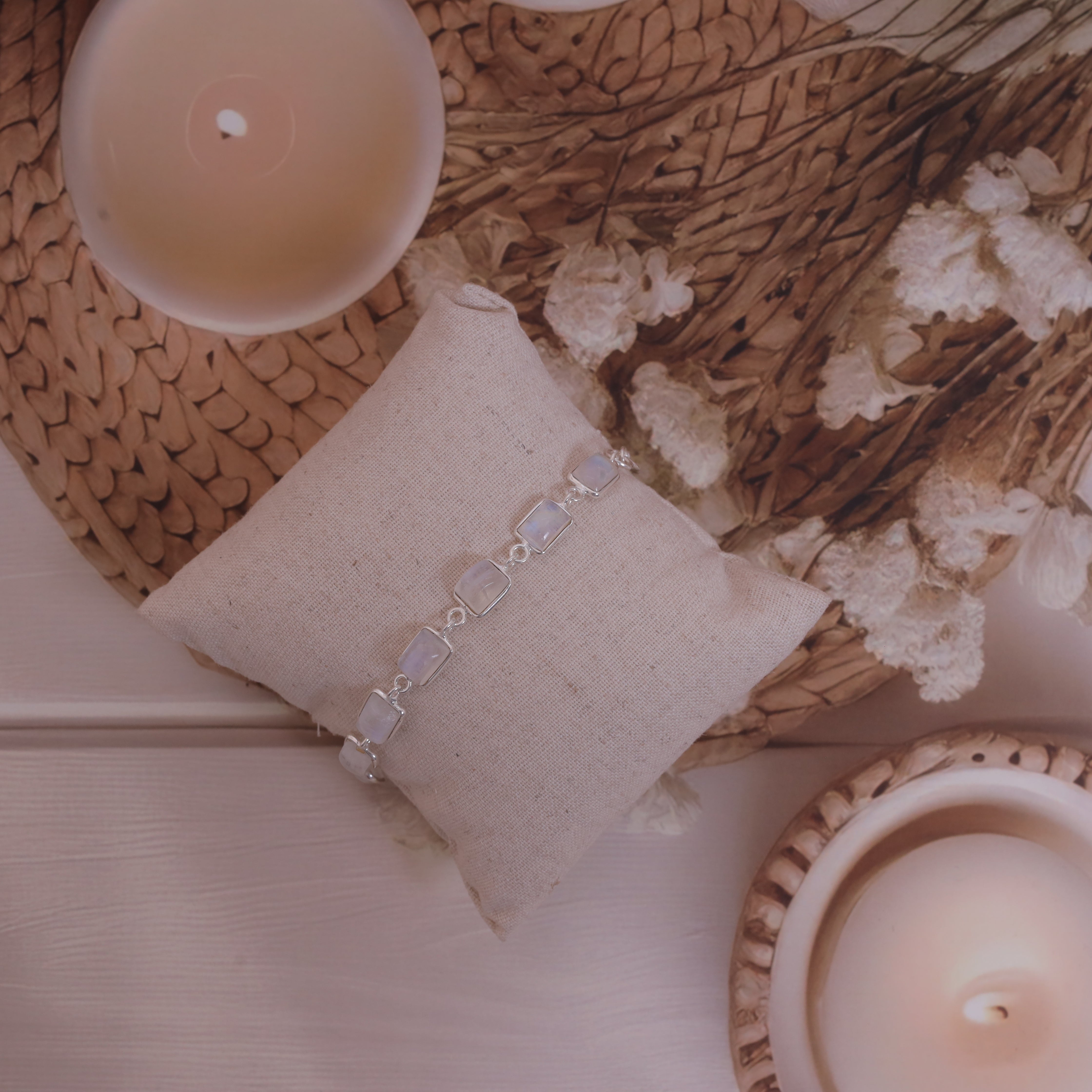 Rainbow Moonstone Sterling Silver Bracelet