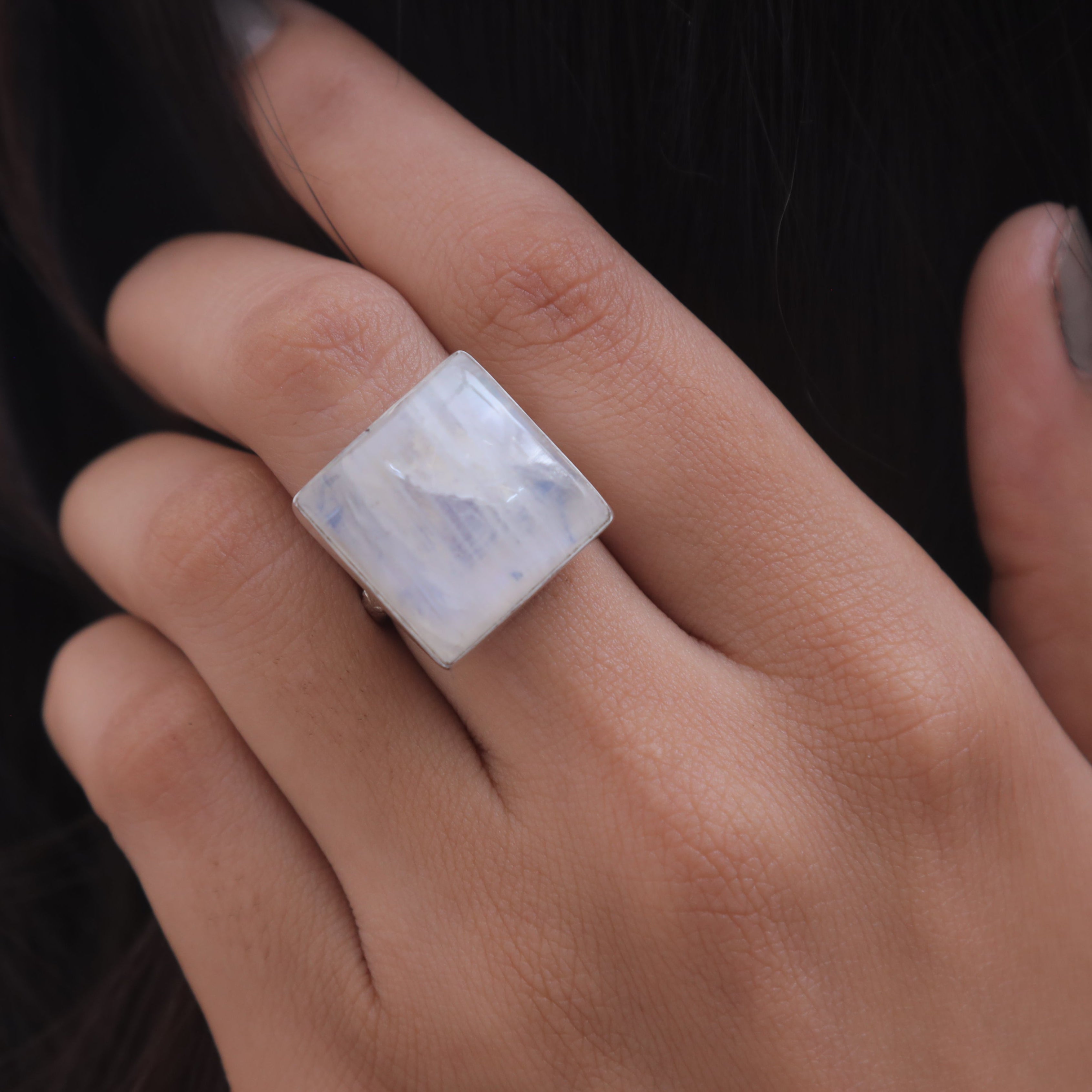 Rainbow Moonstone Sterling Silver Ring