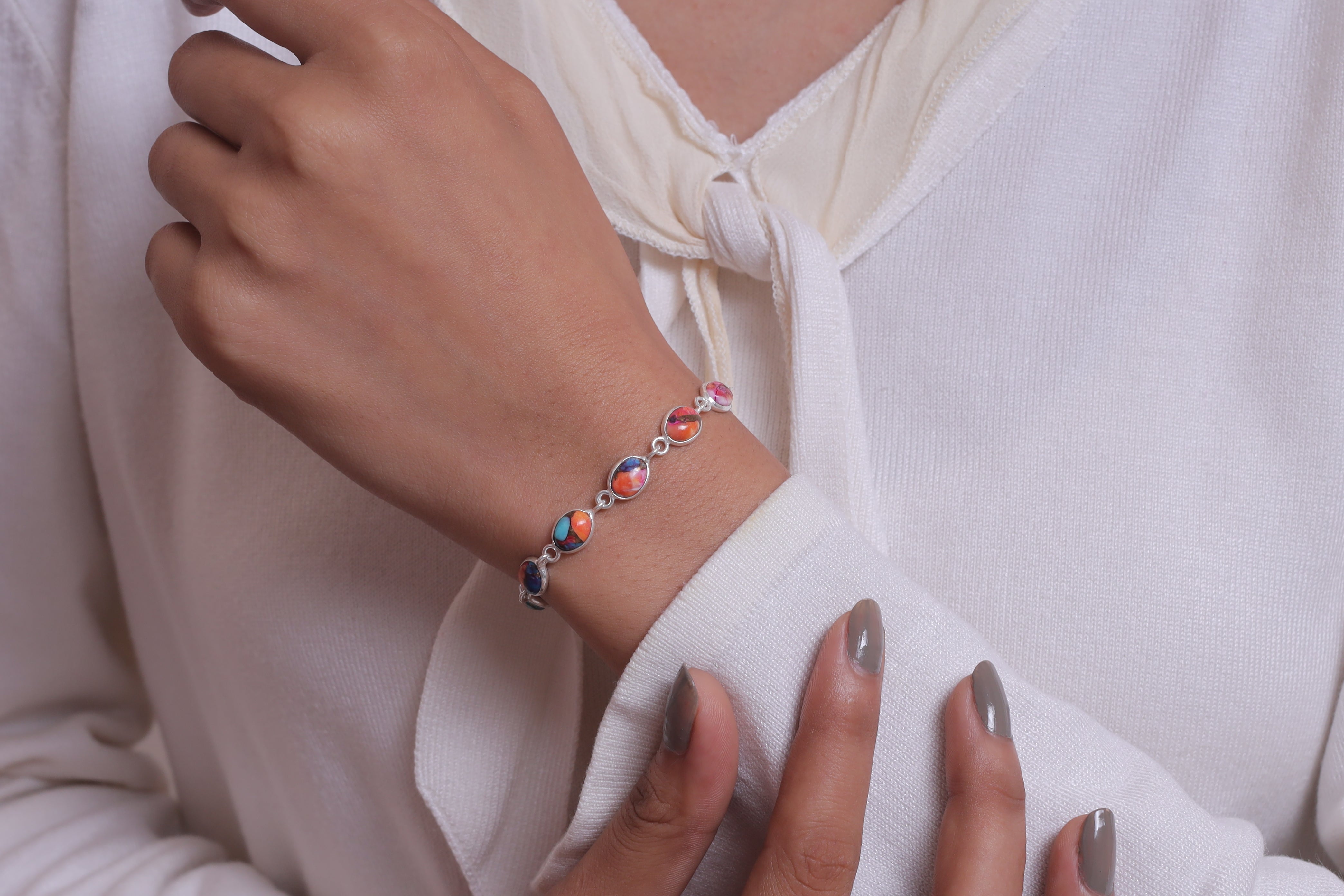 Pink Oyster Sterling Silver Bracelet