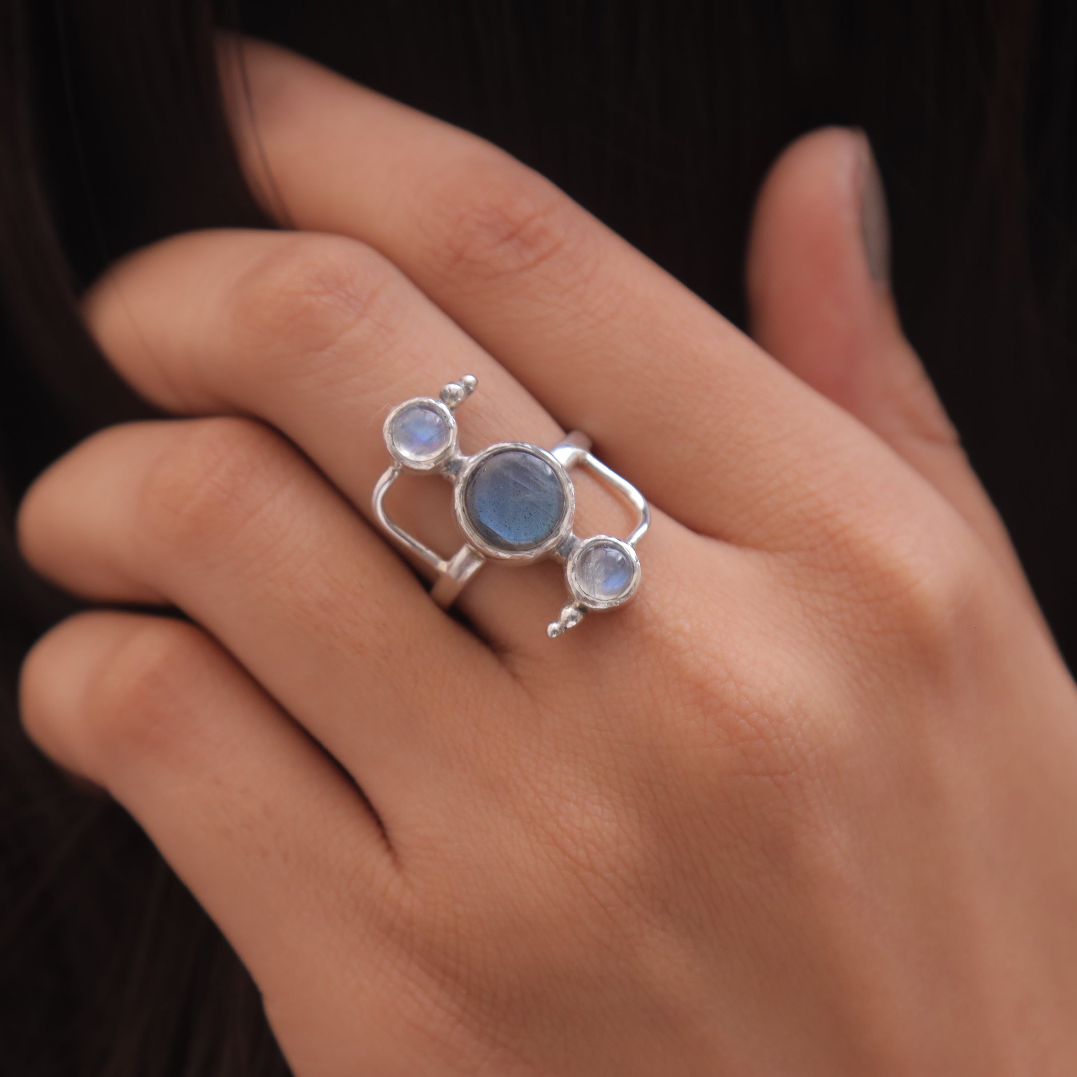Rainbow Moonstone & Labradorite Sterling Silver Ring