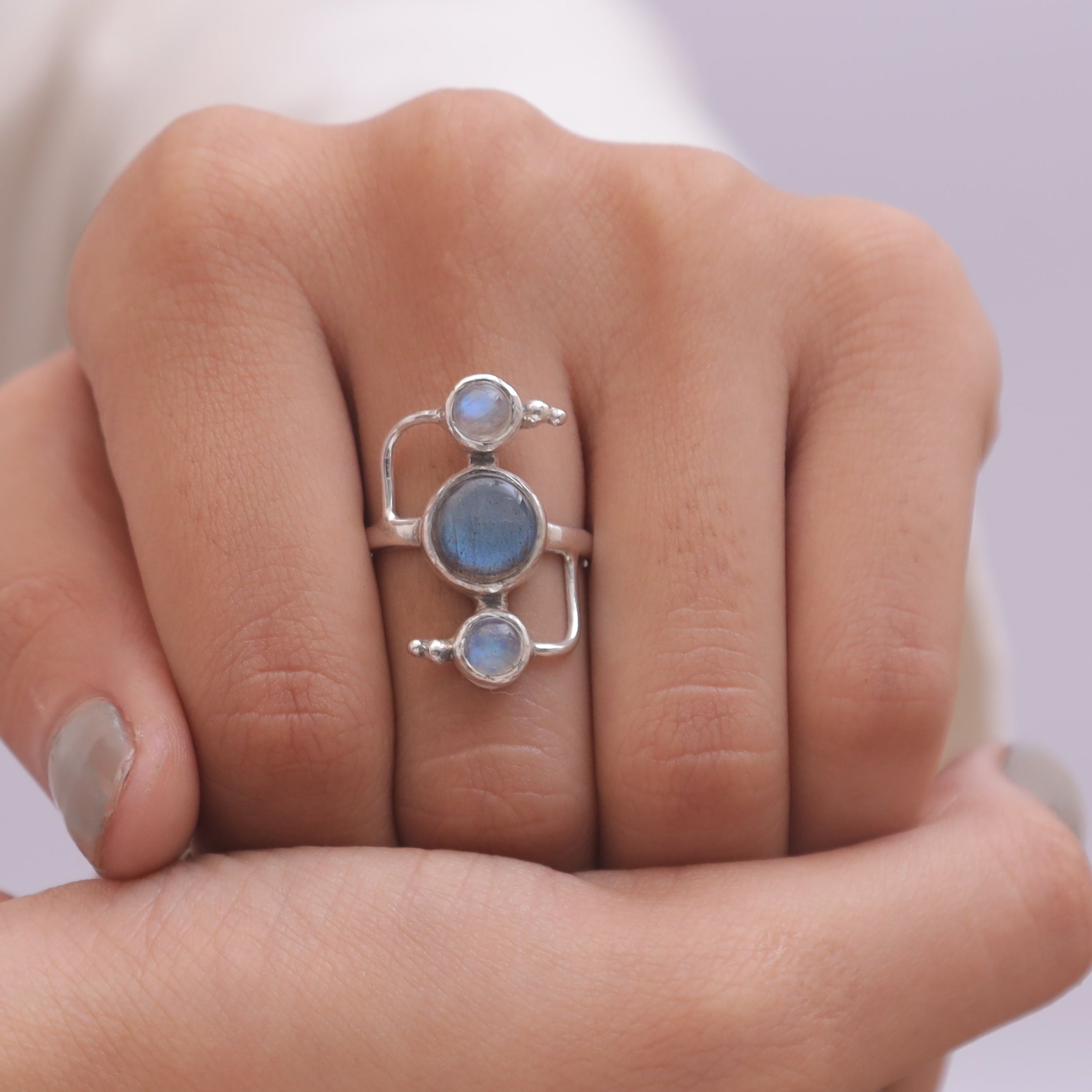 Rainbow Moonstone & Labradorite Sterling Silver Ring
