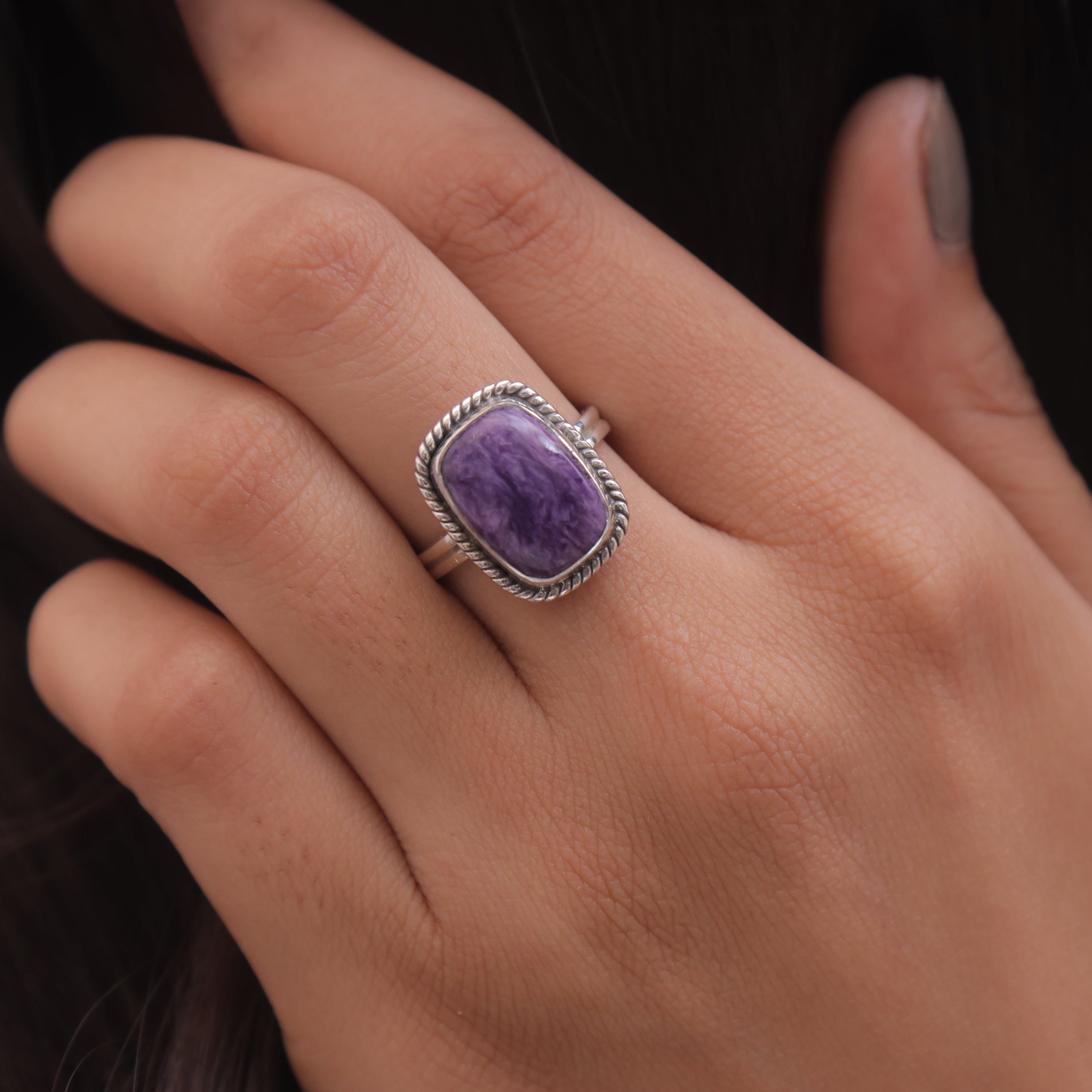 Charoite 925 Sterling Silver Ring