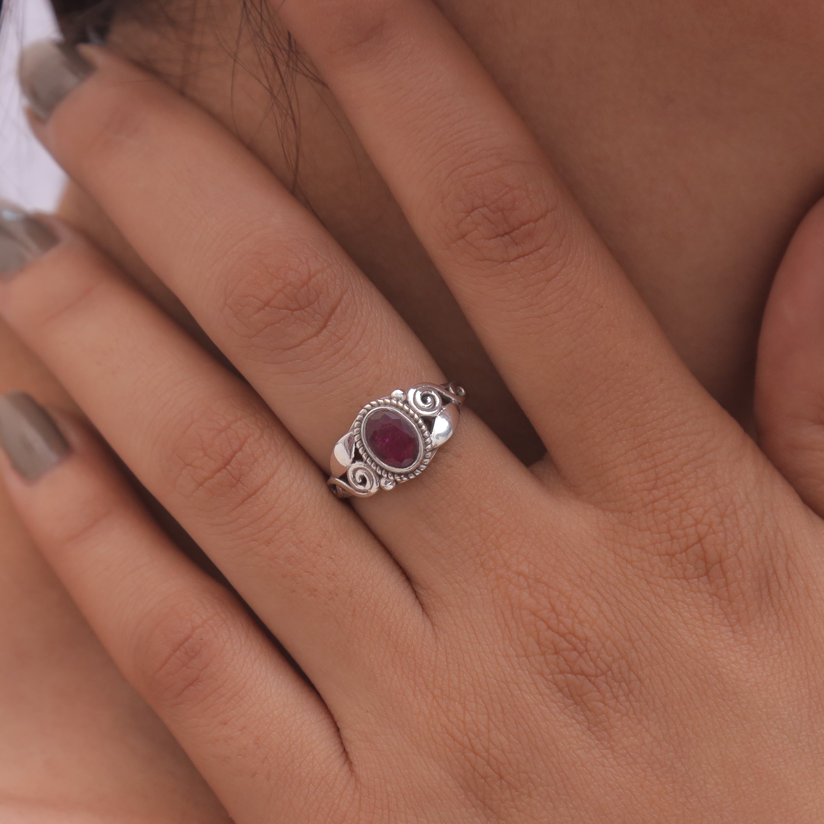 Cut Ruby Sterling Silver Ring