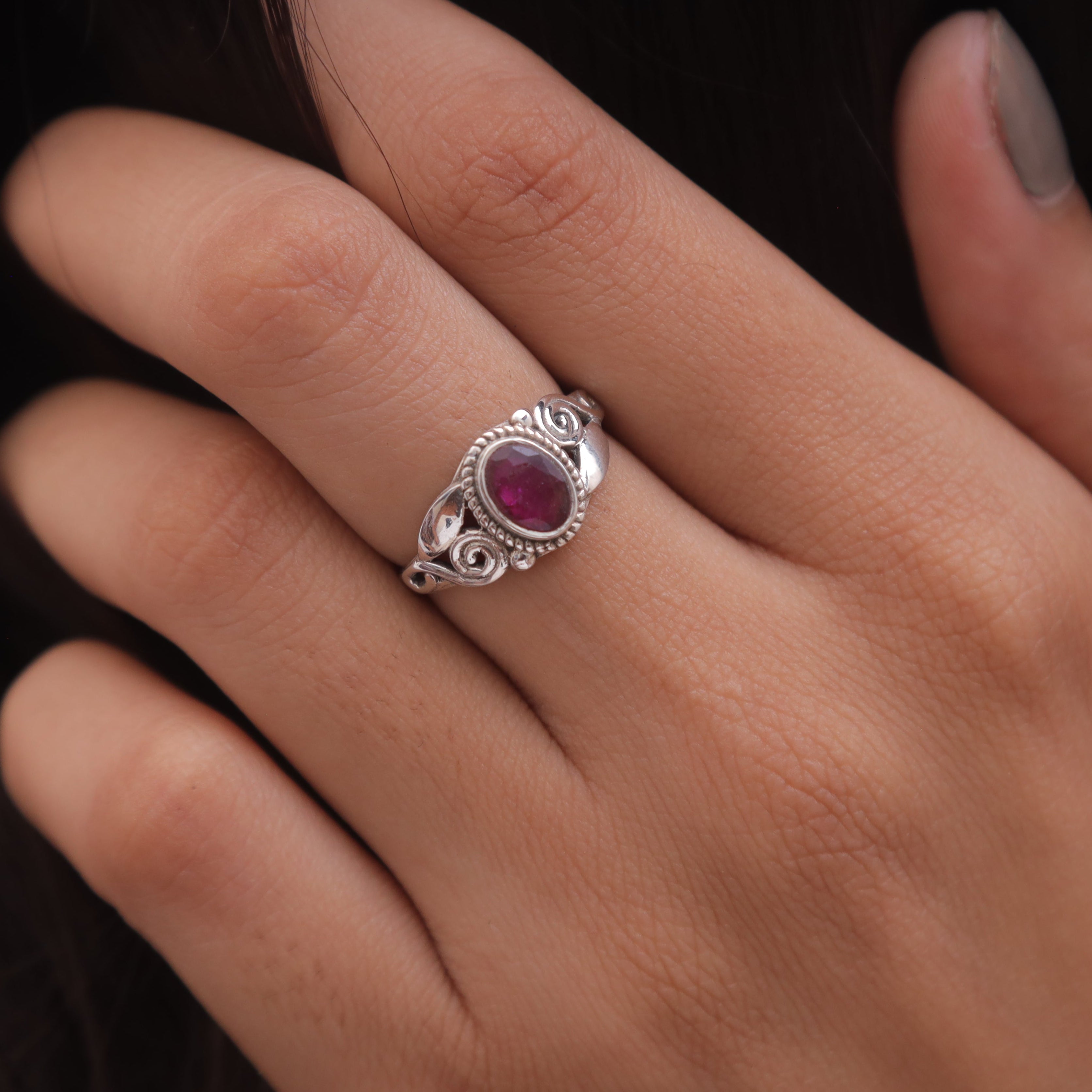 Cut Ruby Sterling Silver Ring