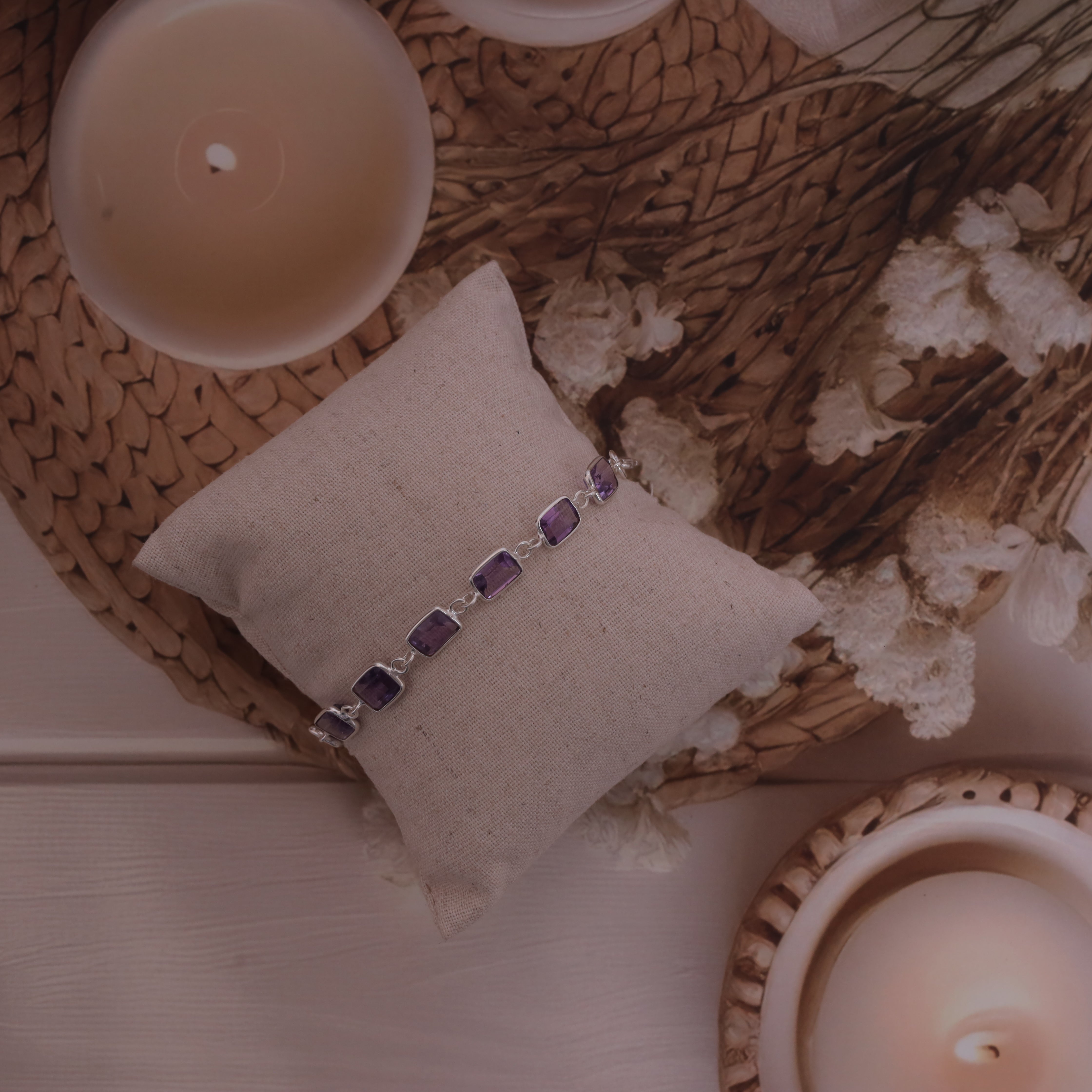 Cut Amethyst 925 Sterling Silver Bracelet