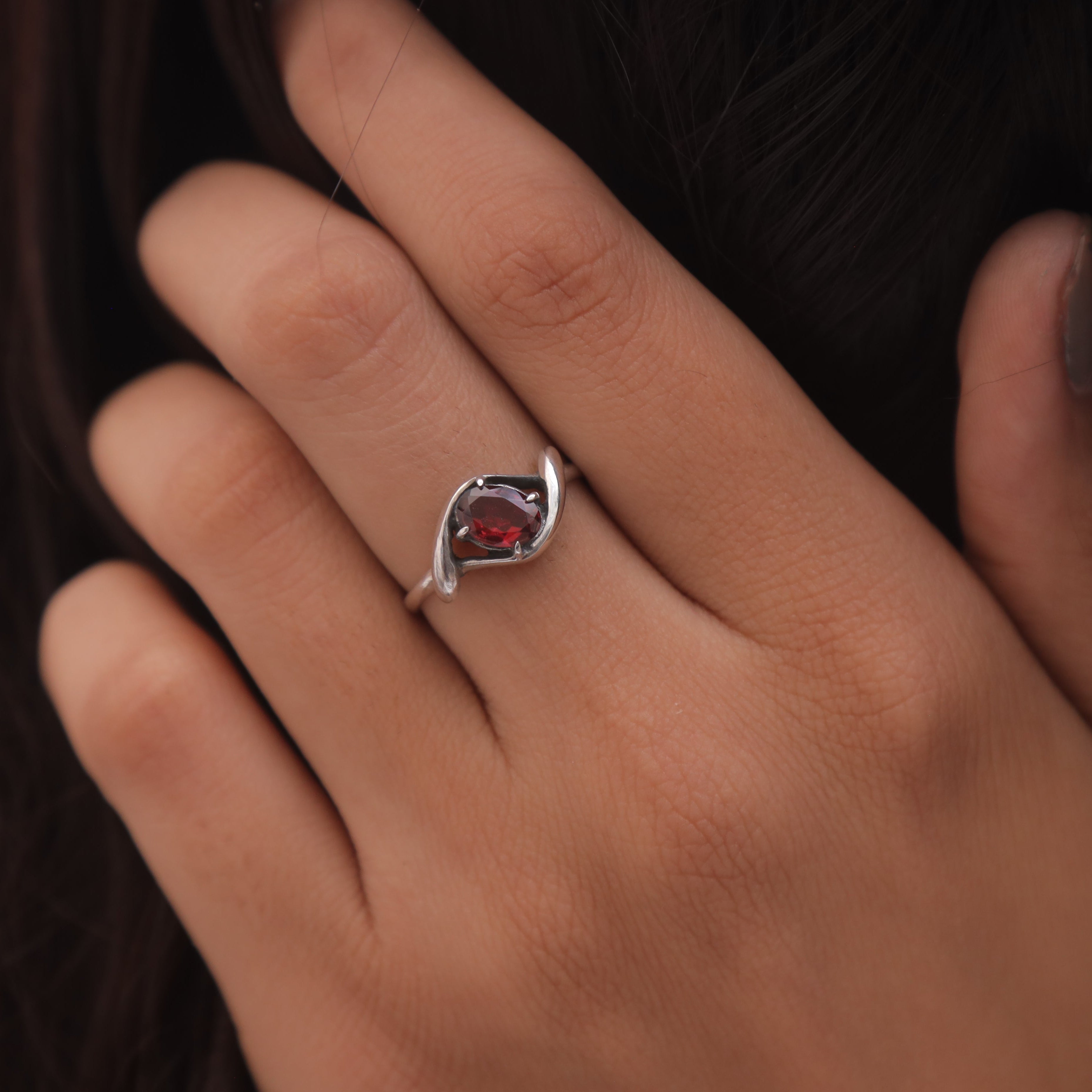 Garnet Sterling Silver Ring