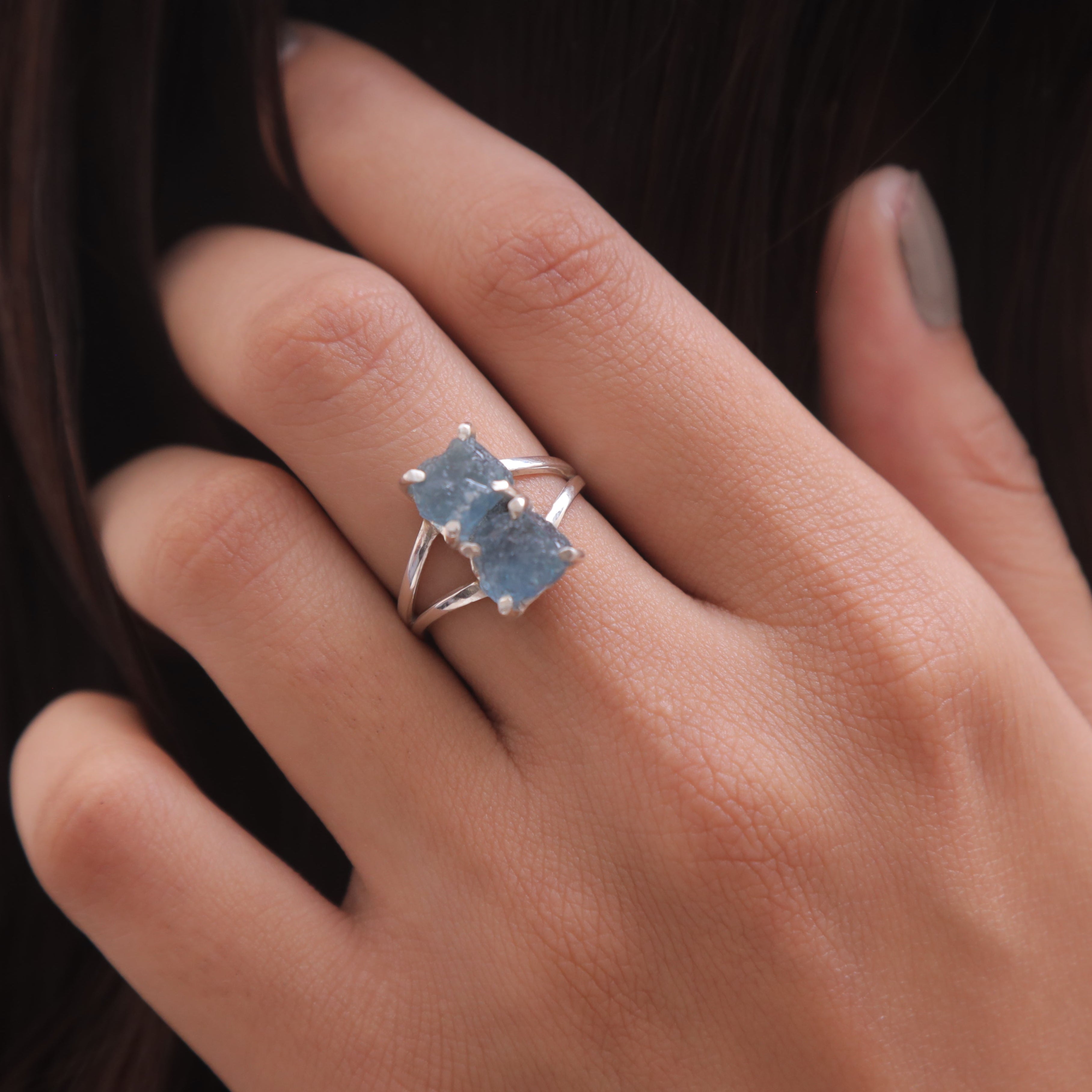 Raw Aquamarine 925 Sterling Silver Ring