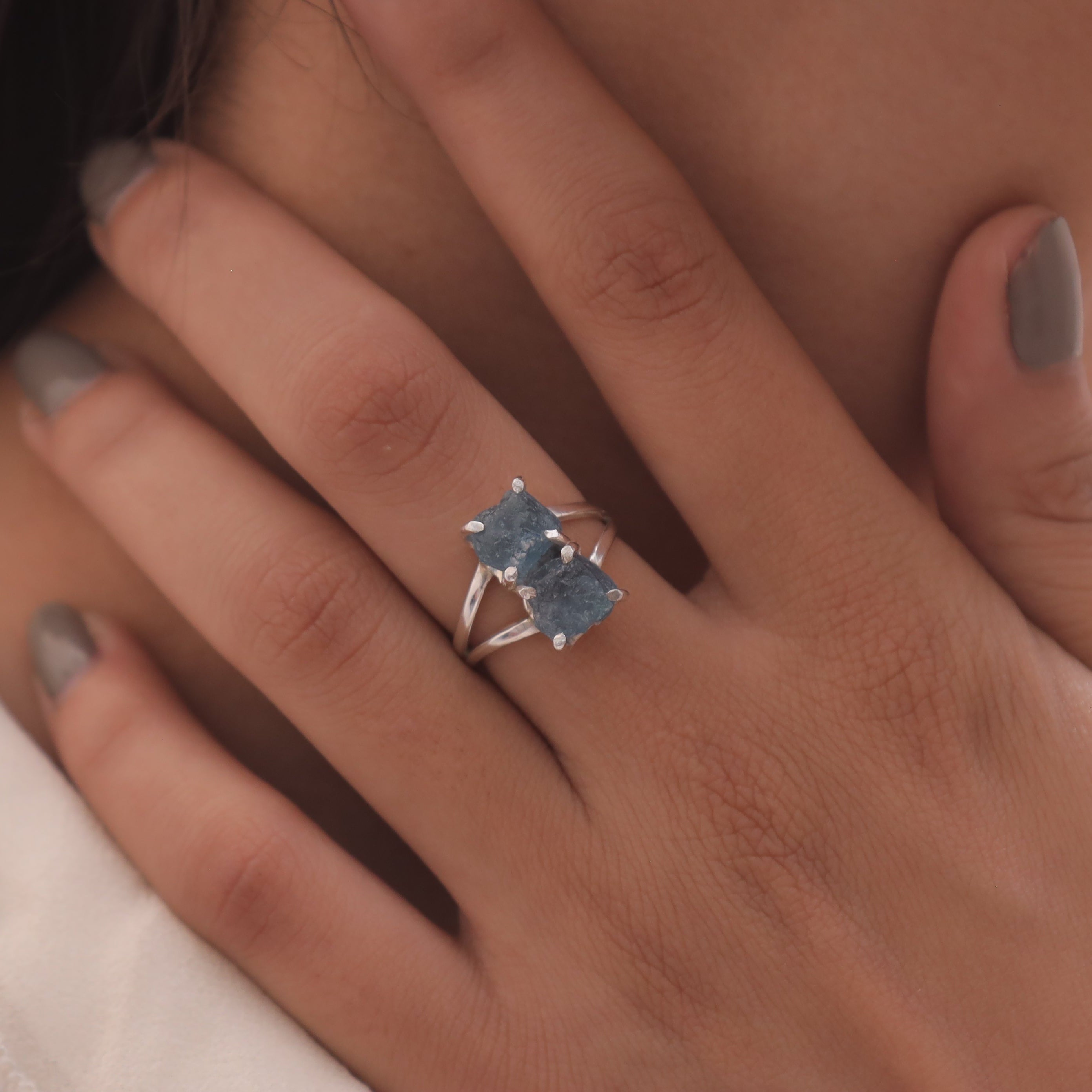 Raw Aquamarine 925 Sterling Silver Ring