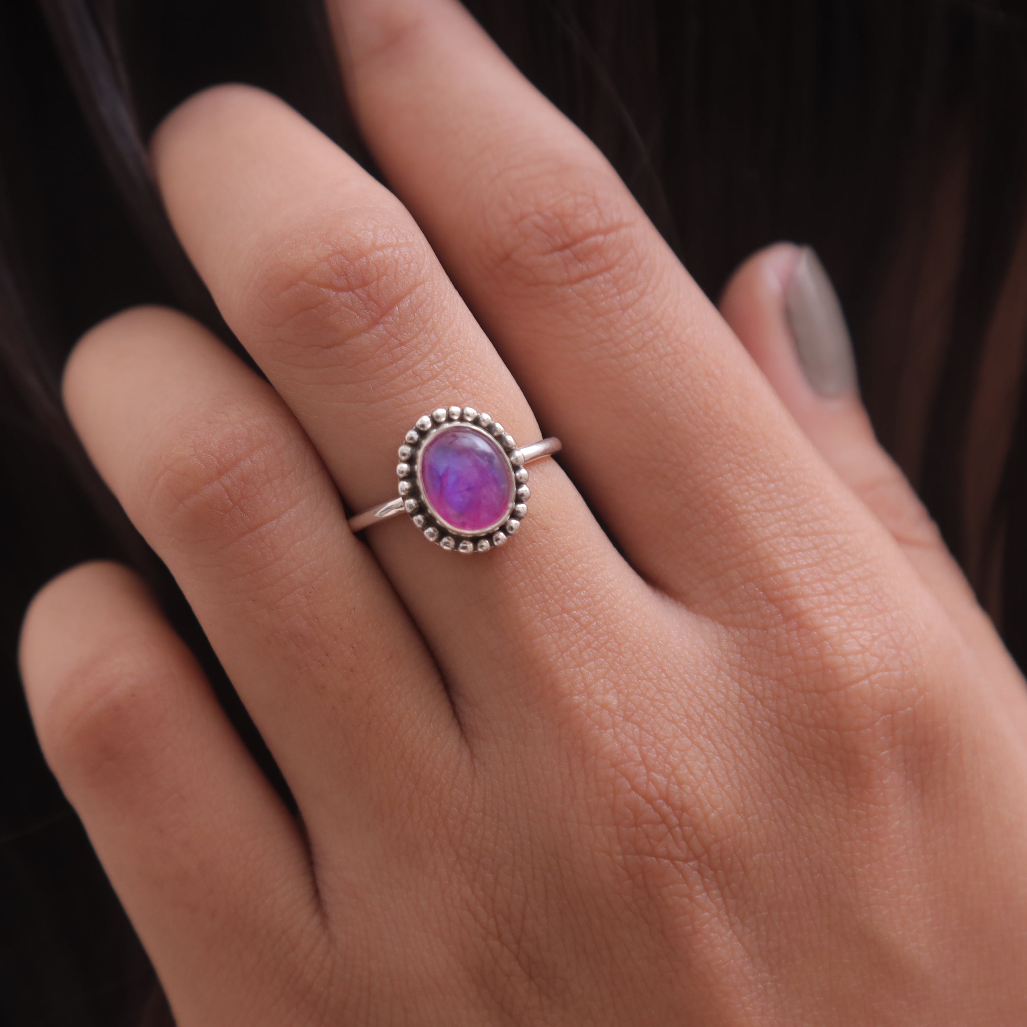 Pink Moonstone Sterling Silver Ring