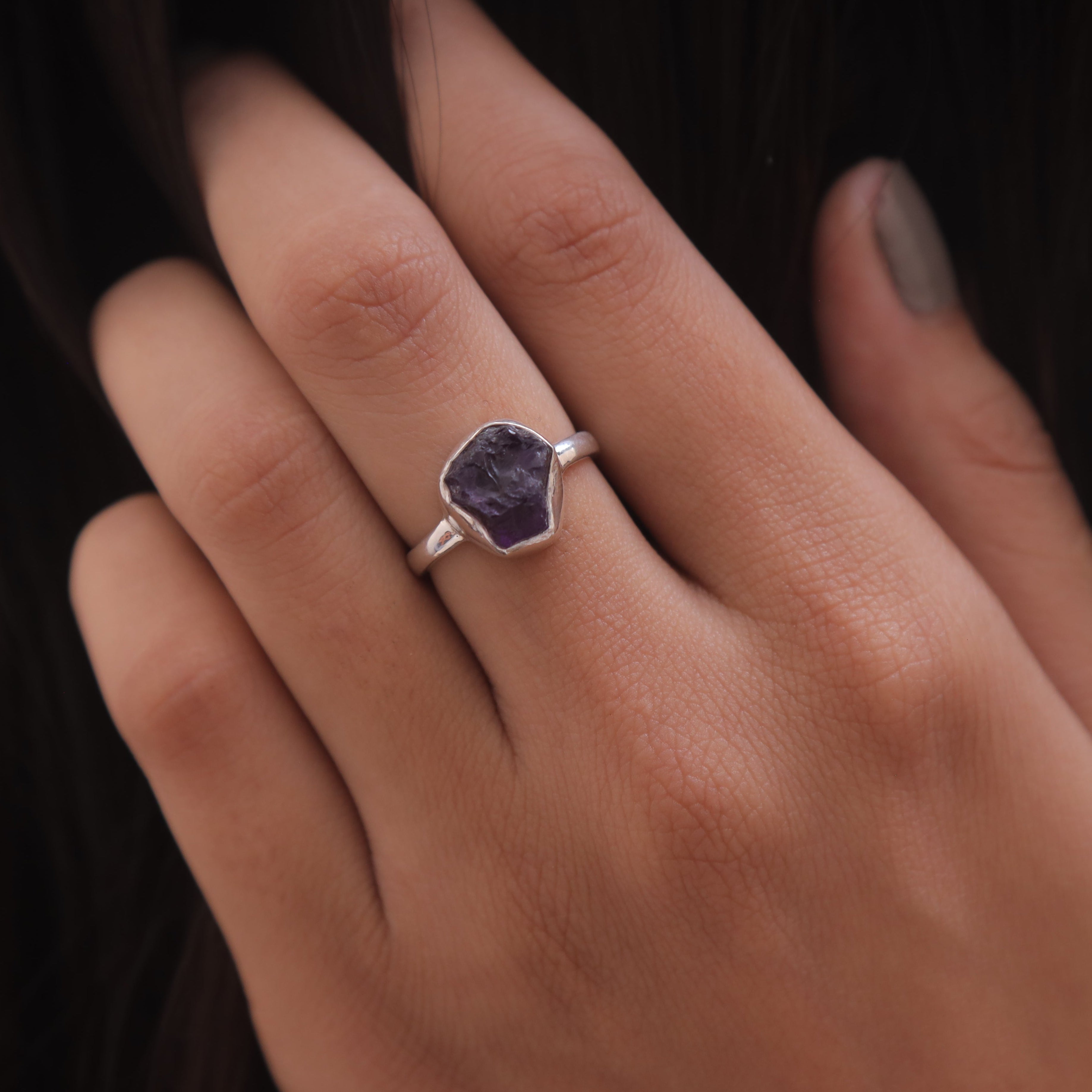 Raw Amethyst Sterling Silver Ring