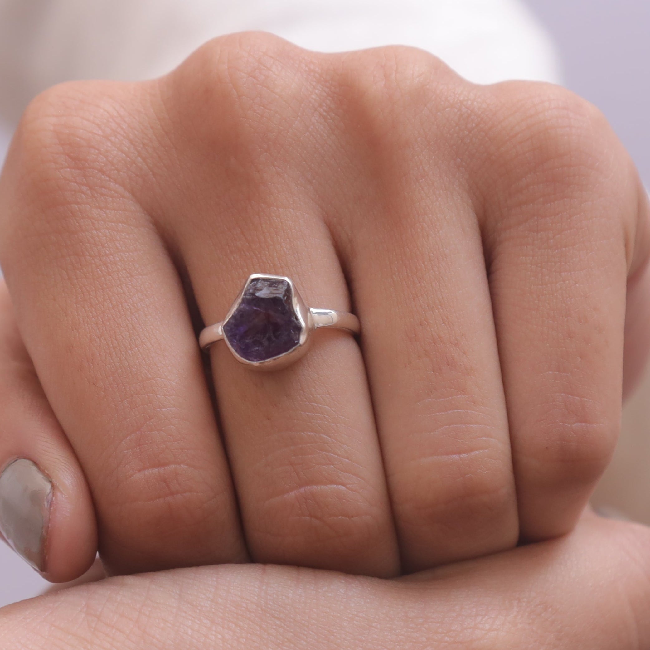 Raw Amethyst Sterling Silver Ring