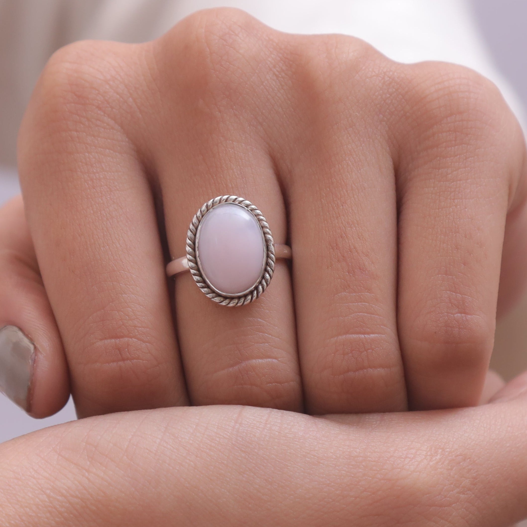 Pink Opal Sterling Silver Ring