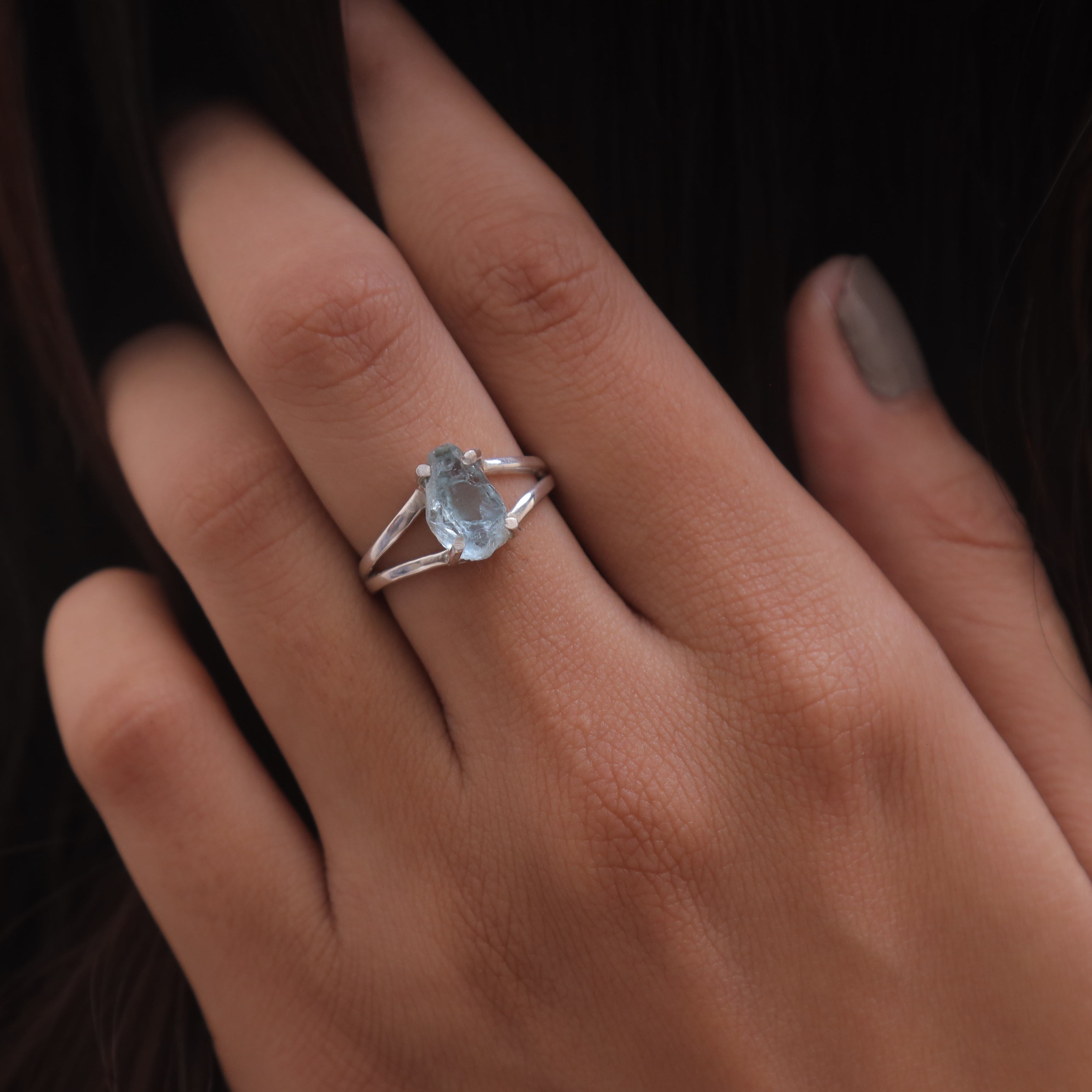 Raw Aquamarine 925 Sterling Silver Ring