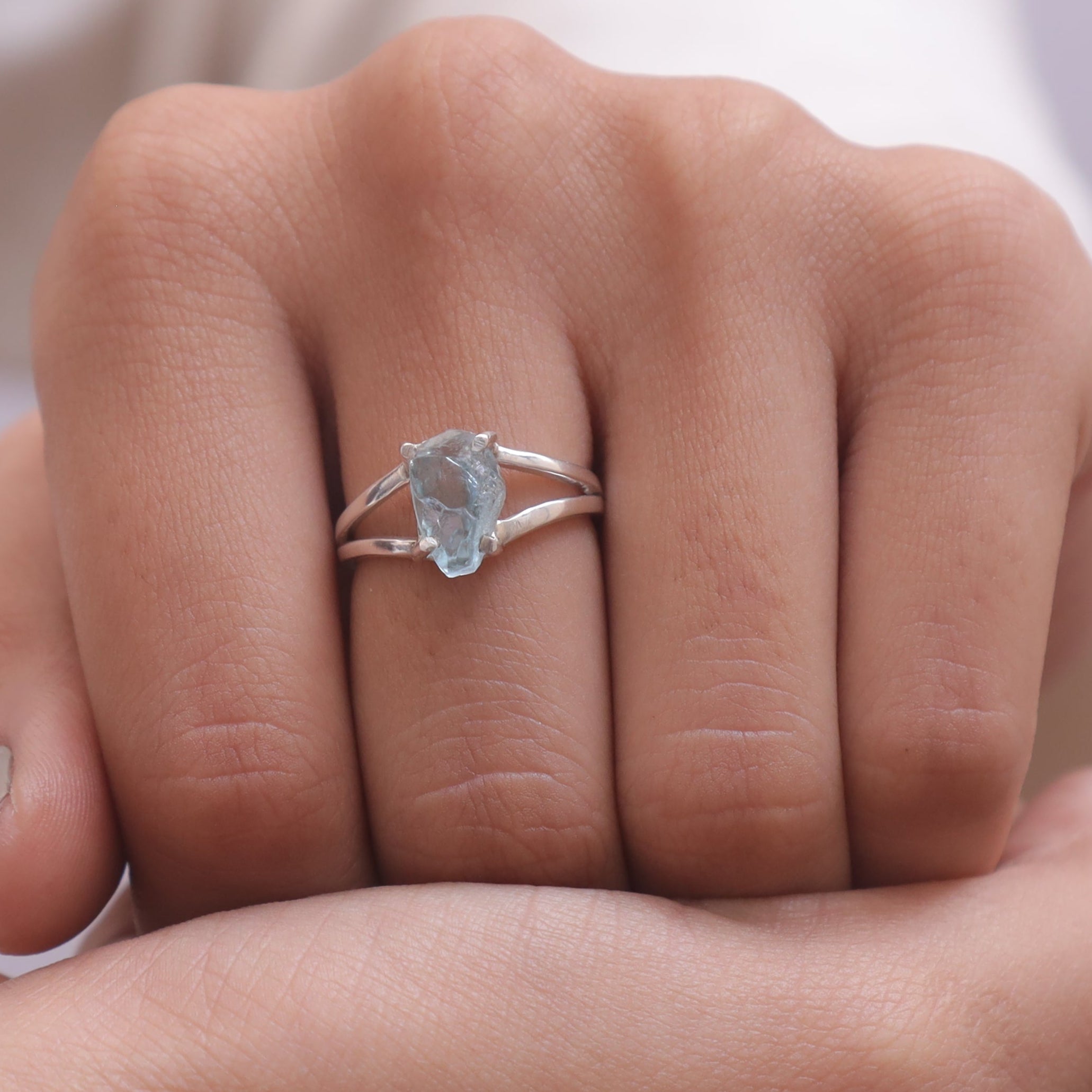 Raw Aquamarine 925 Sterling Silver Ring