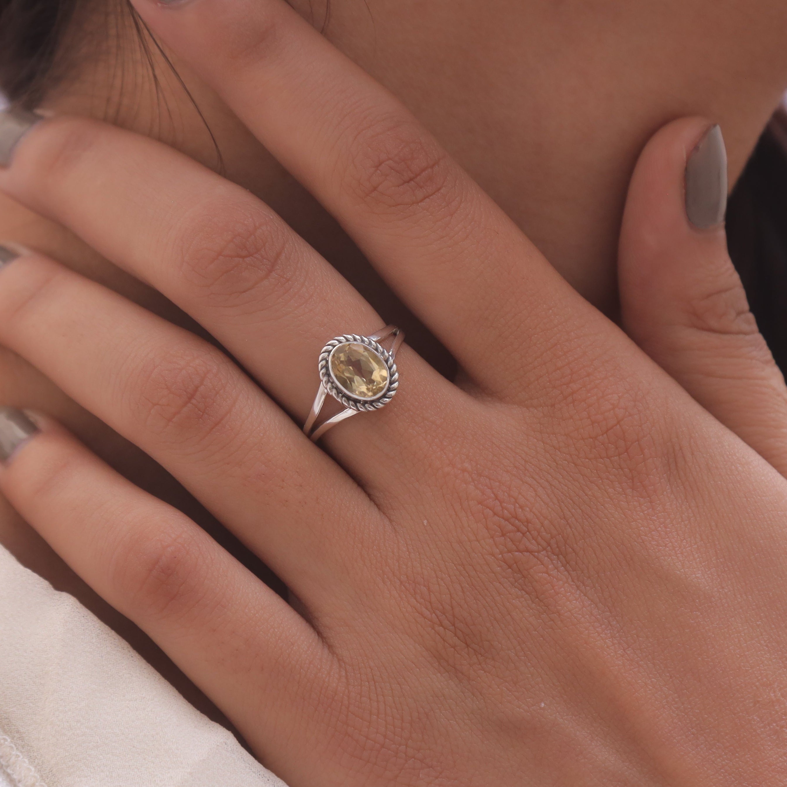 Cut Citrine Sterling Silver Ring