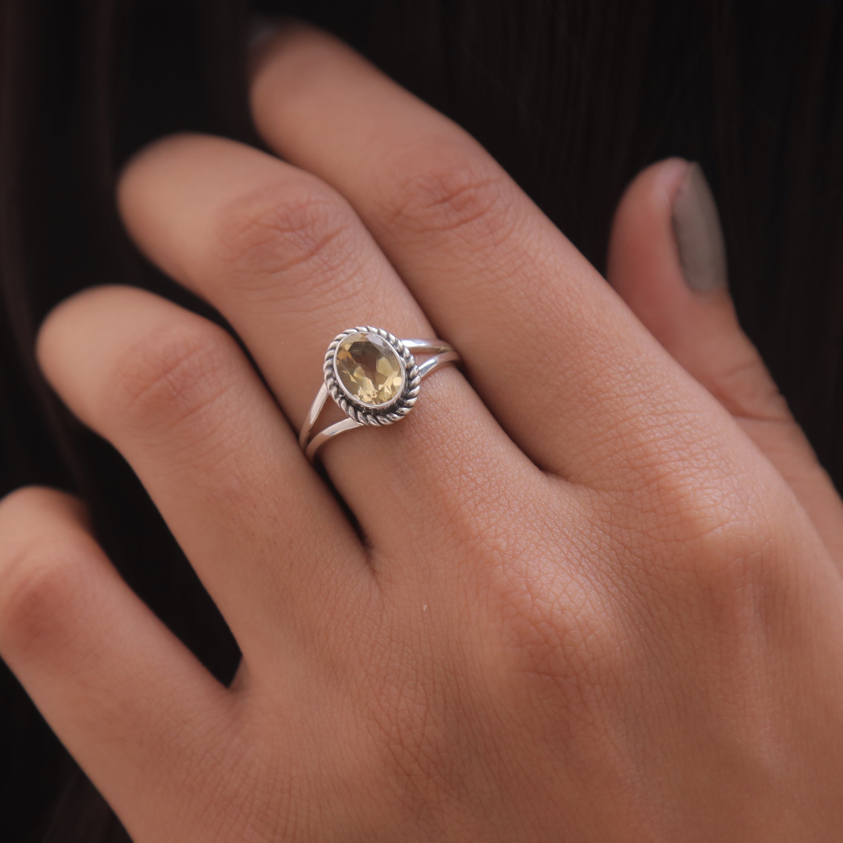 Cut Citrine Sterling Silver Ring