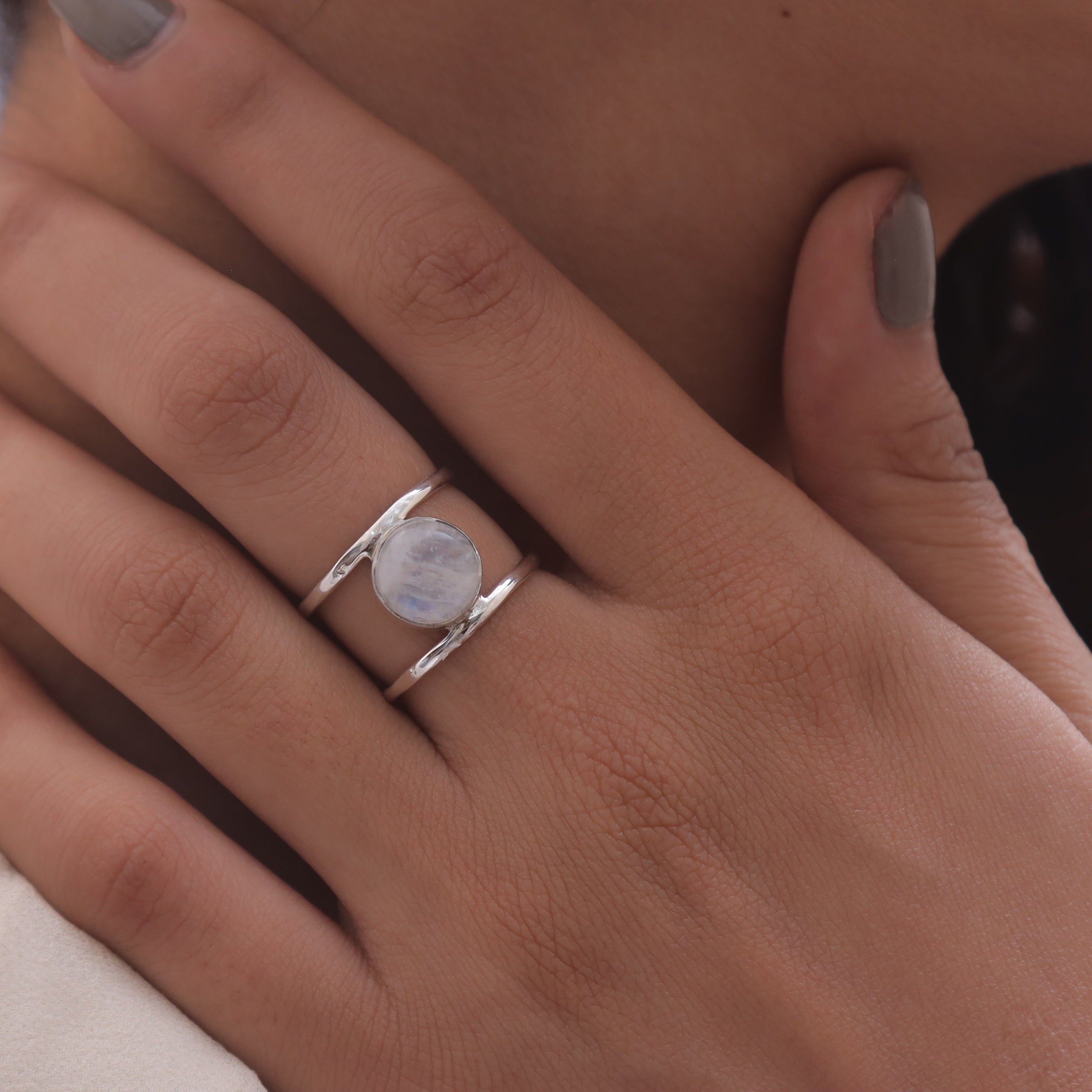 Rainbow Moonstone Sterling Silver Ring