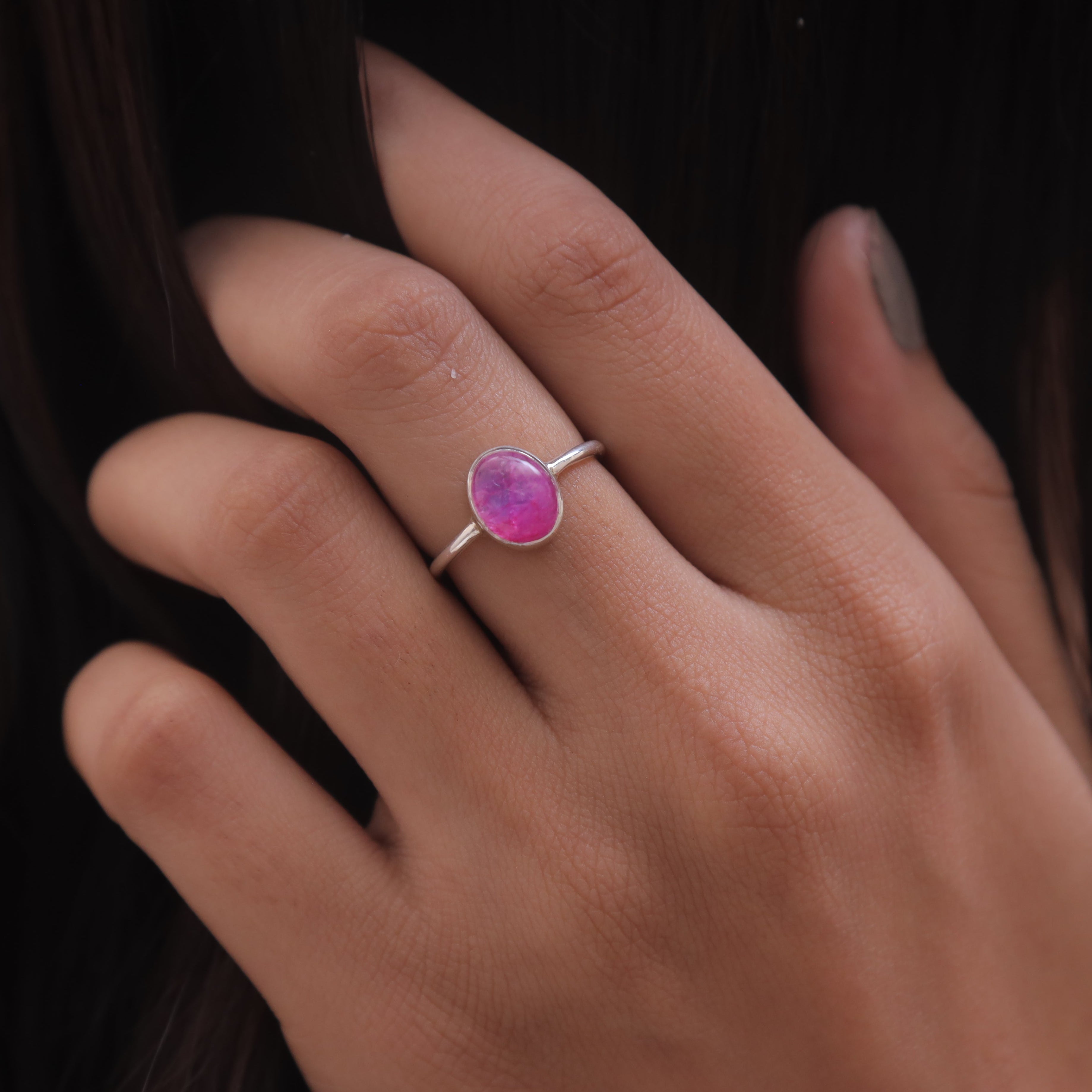 Pink Moonstone Sterling Silver Ring