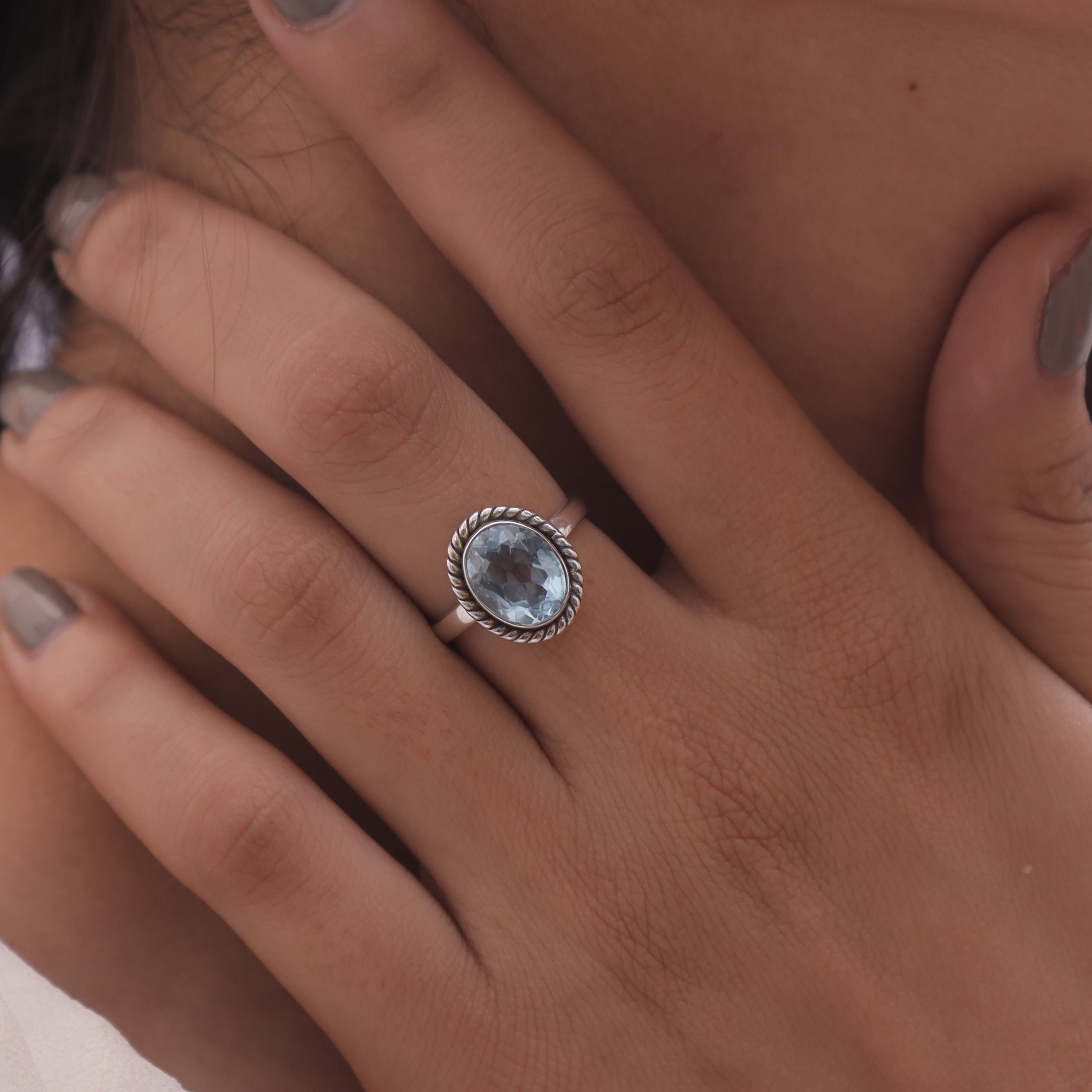 Cut Blue Topaz Sterling Silver Ring