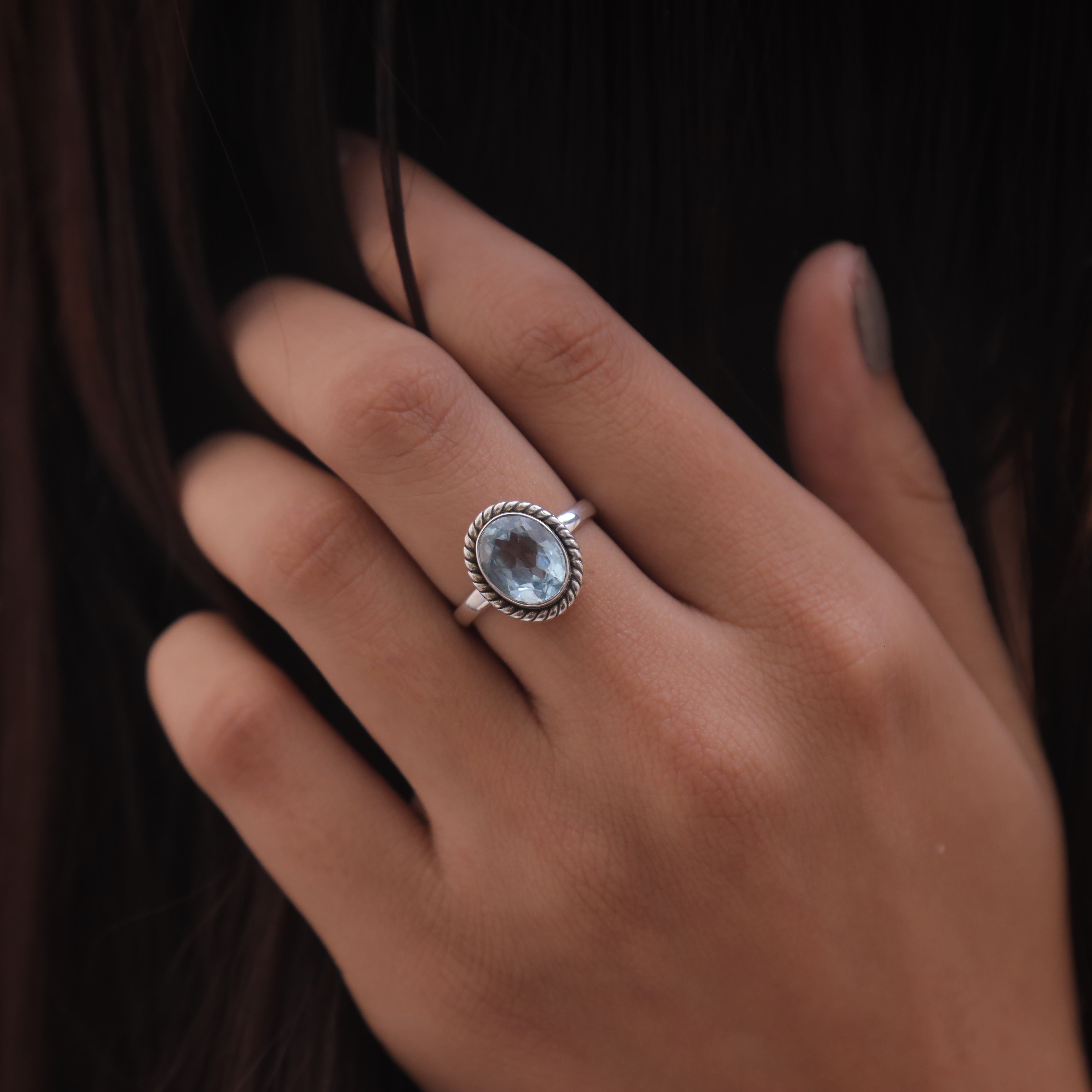 Cut Blue Topaz Sterling Silver Ring