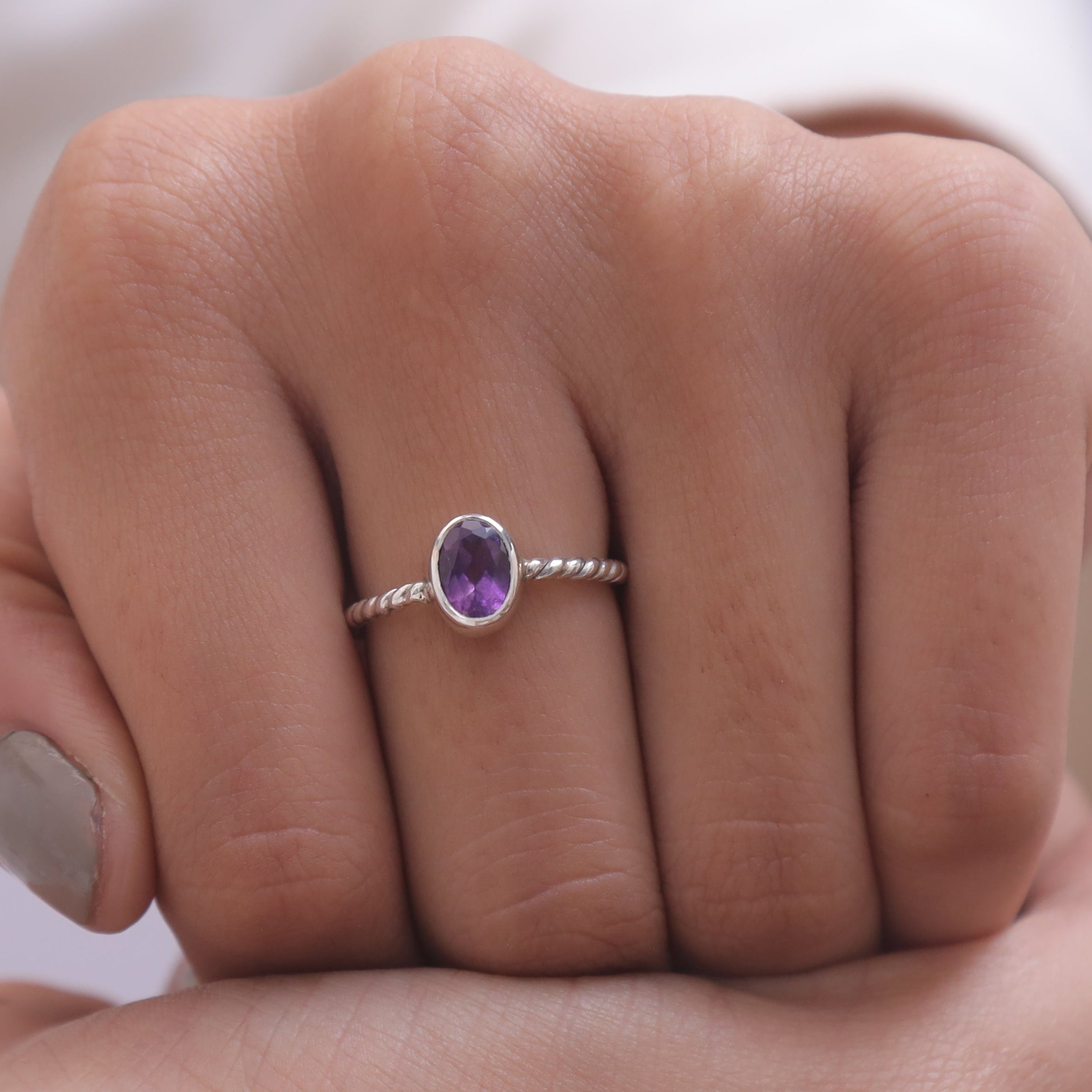 Cut Amethyst Sterling Silver Ring