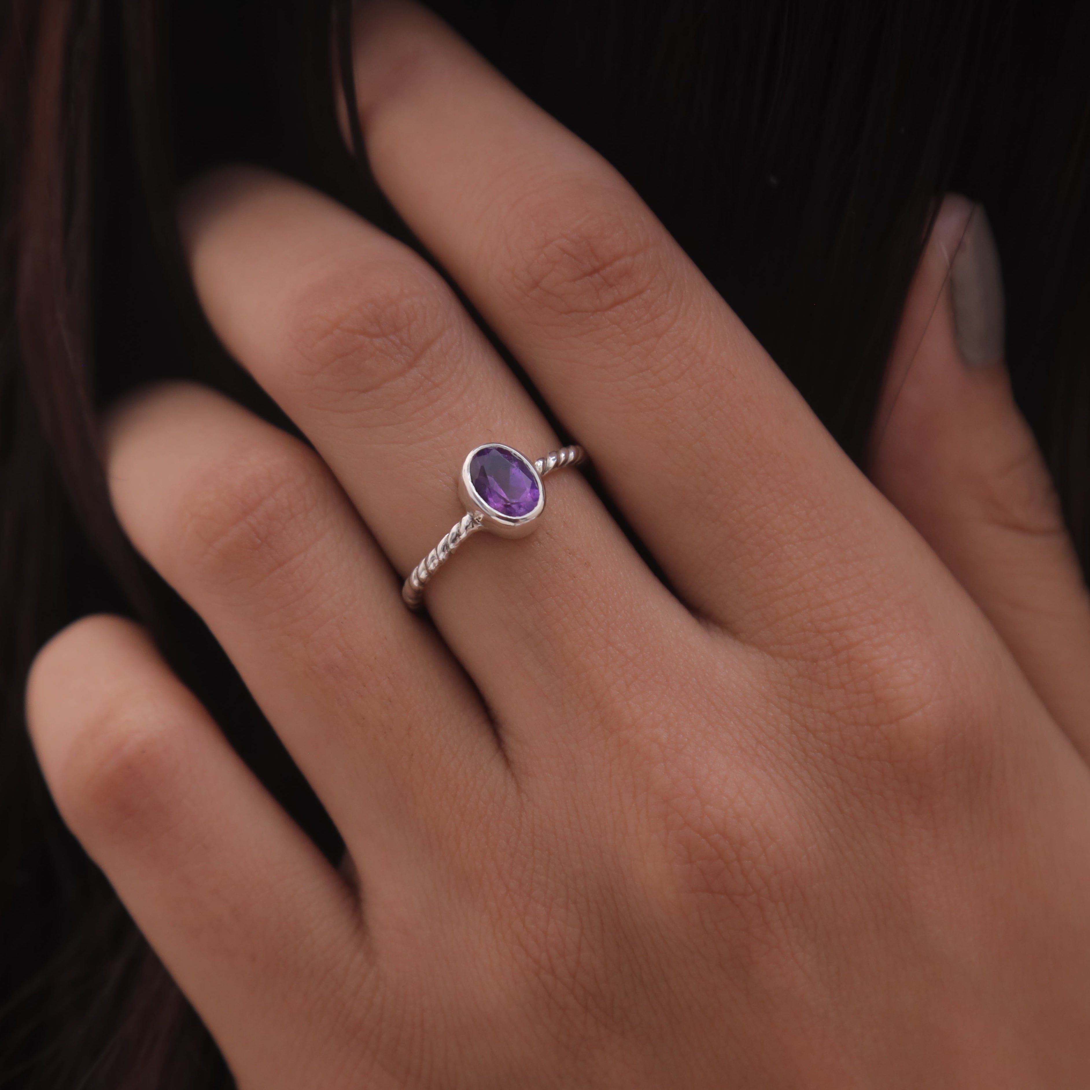 Cut Amethyst Sterling Silver Ring