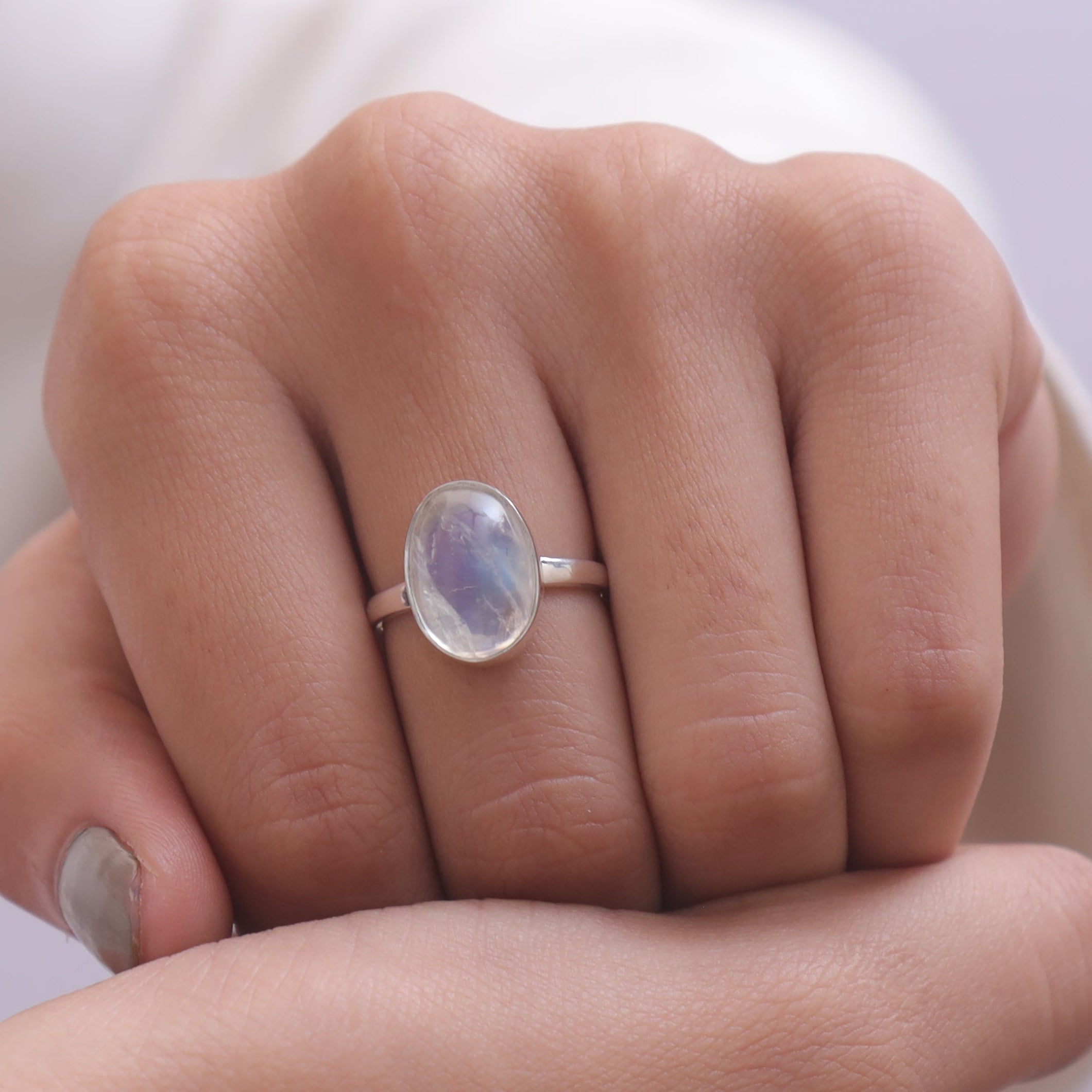 Rainbow Moonstone Sterling Silver Ring