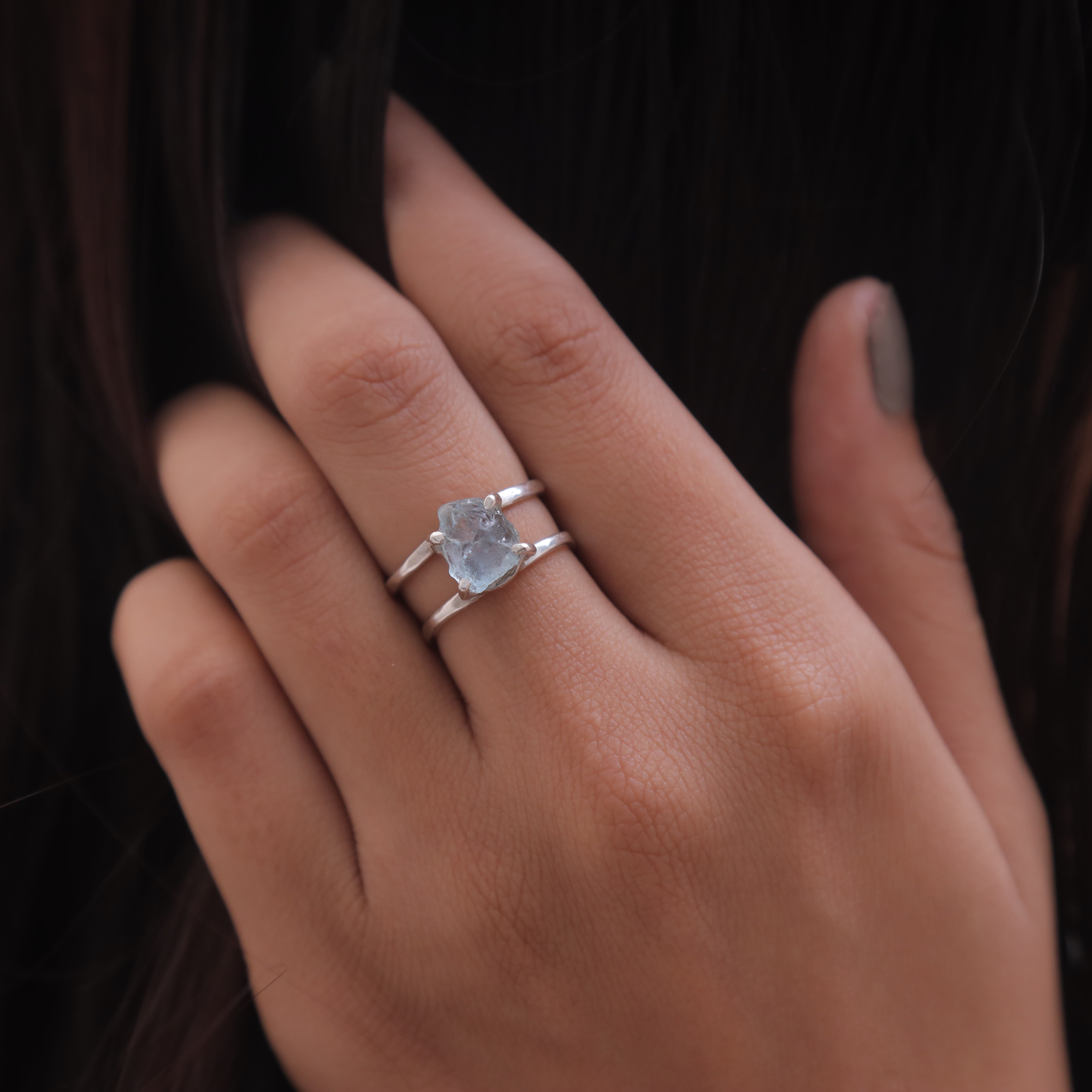 Raw Aquamarine 925 Sterling Silver Ring