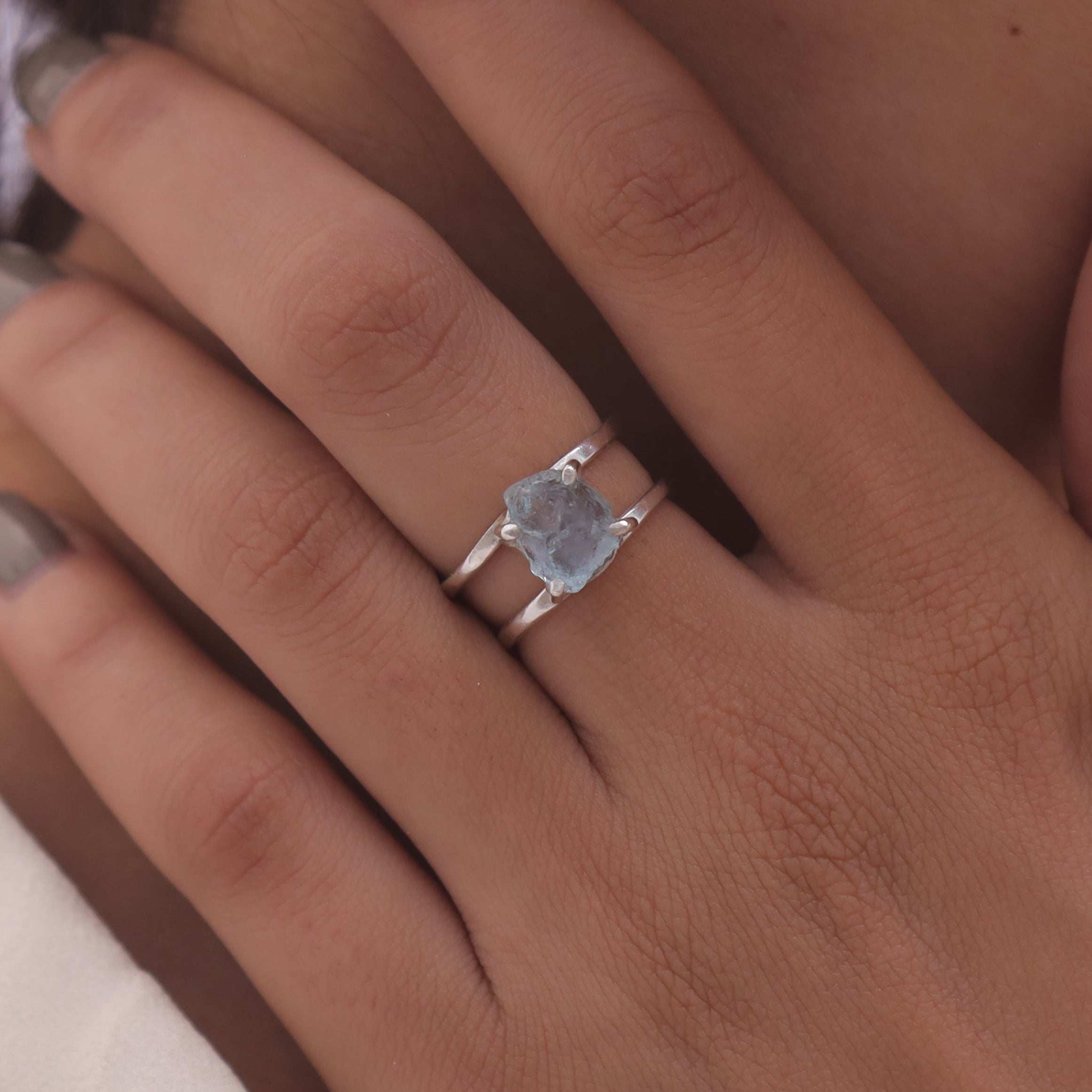 Raw Aquamarine 925 Sterling Silver Ring