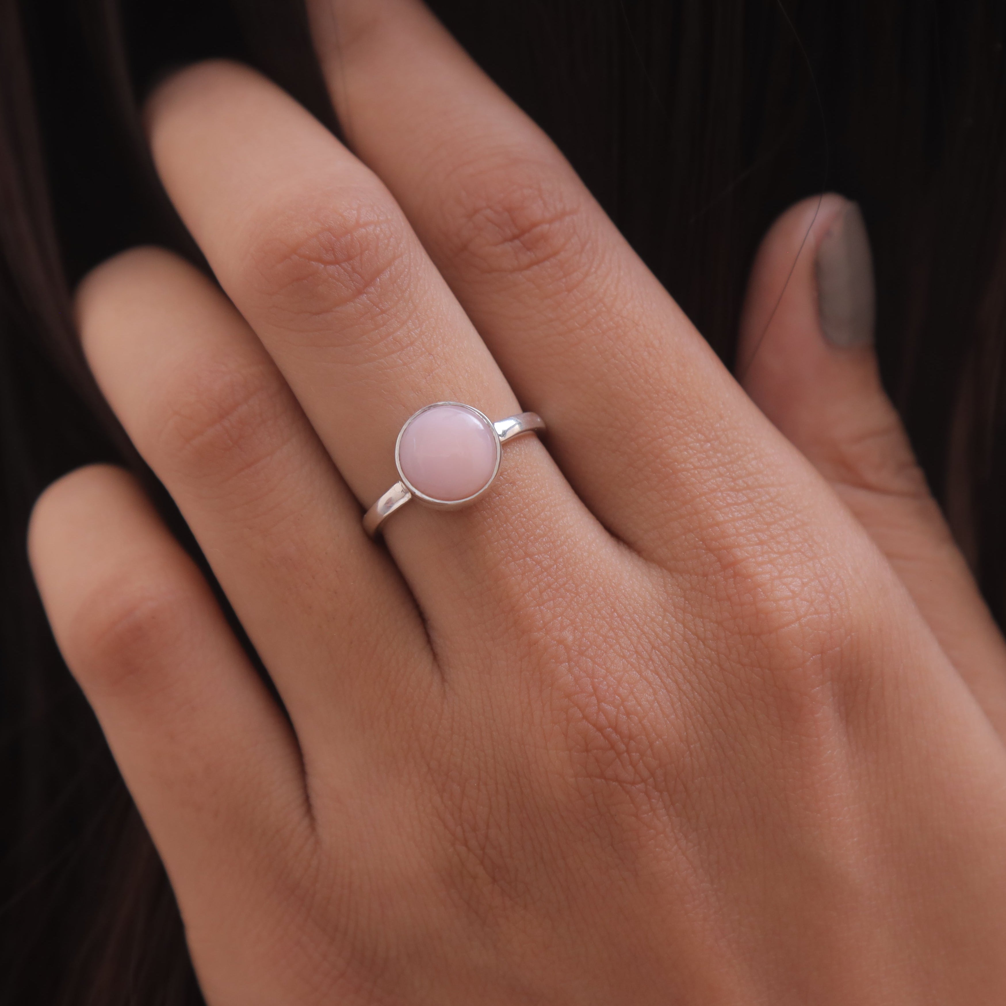 Pink Opal Sterling Silver Ring