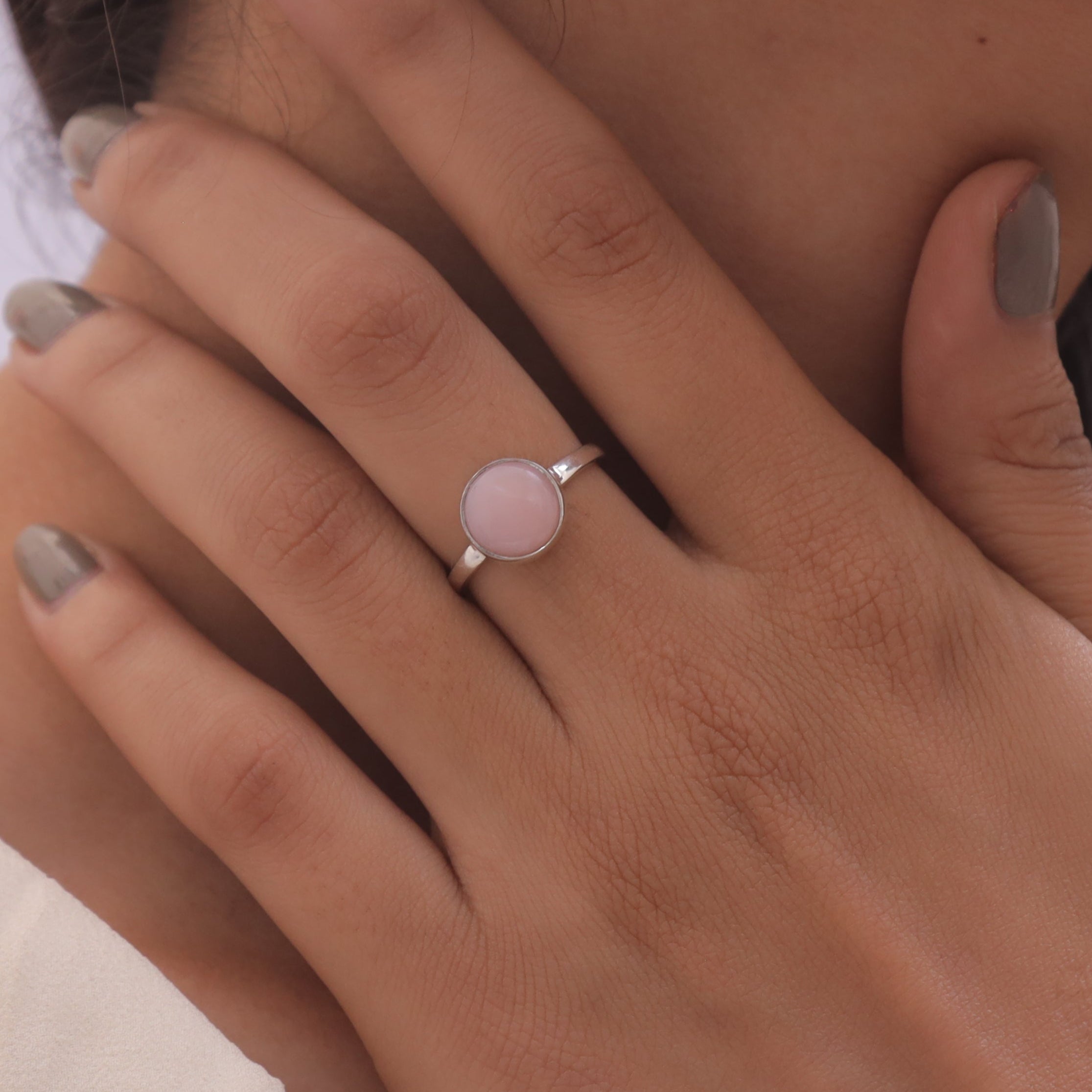 Pink Opal Sterling Silver Ring