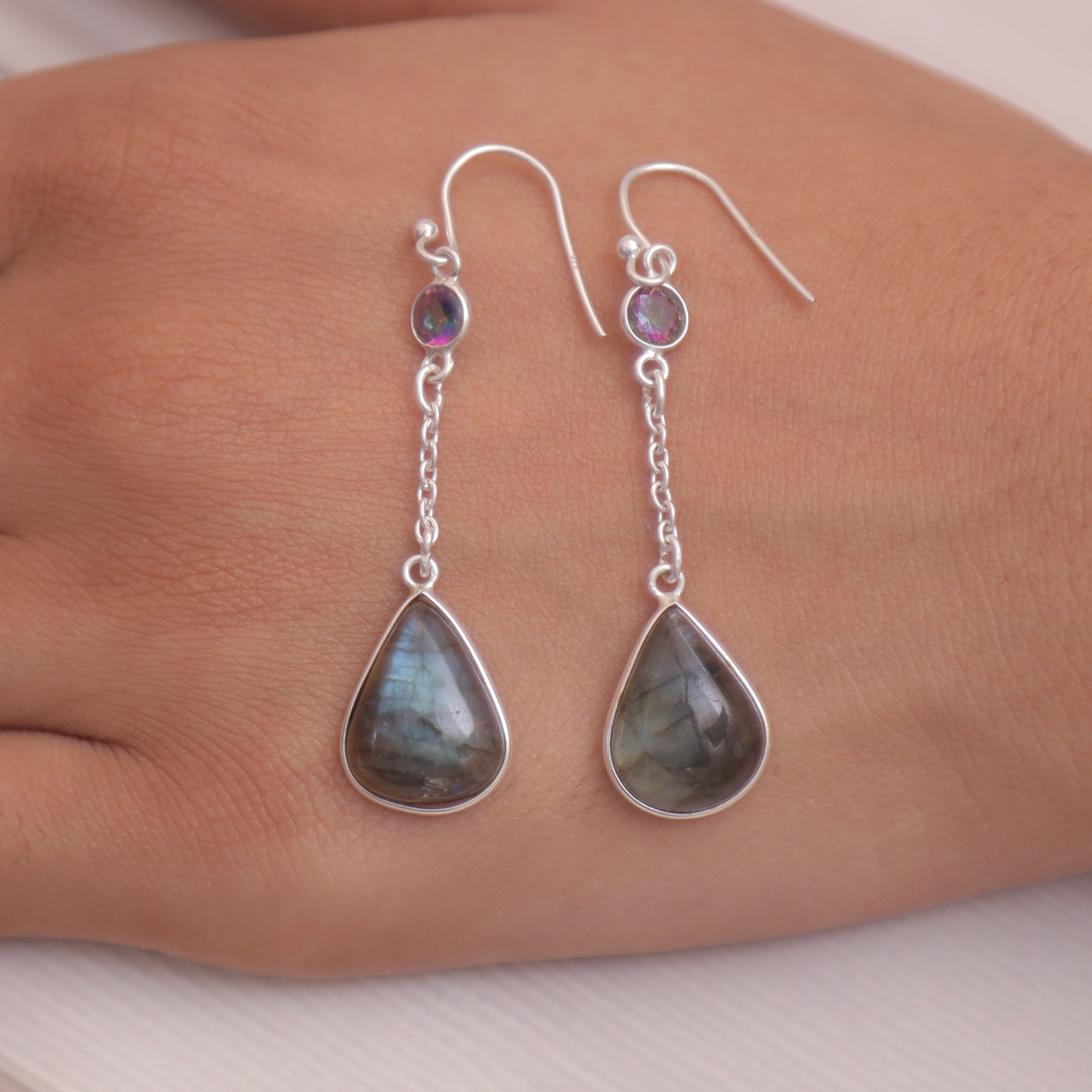 Labradorite & Mystic Topaz Sterling Silver Earrings