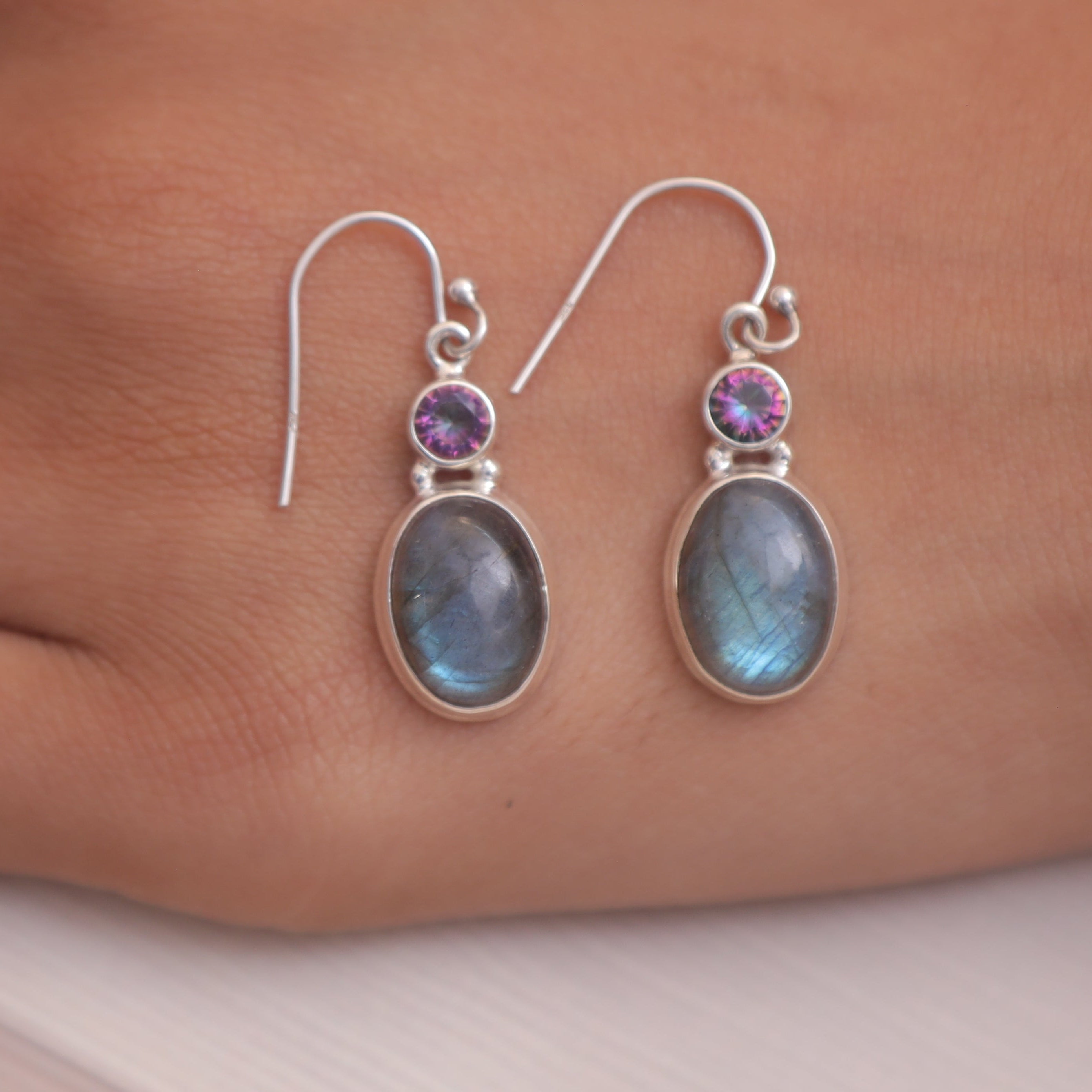 Labradorite & Mystic Topaz Sterling Silver Earrings