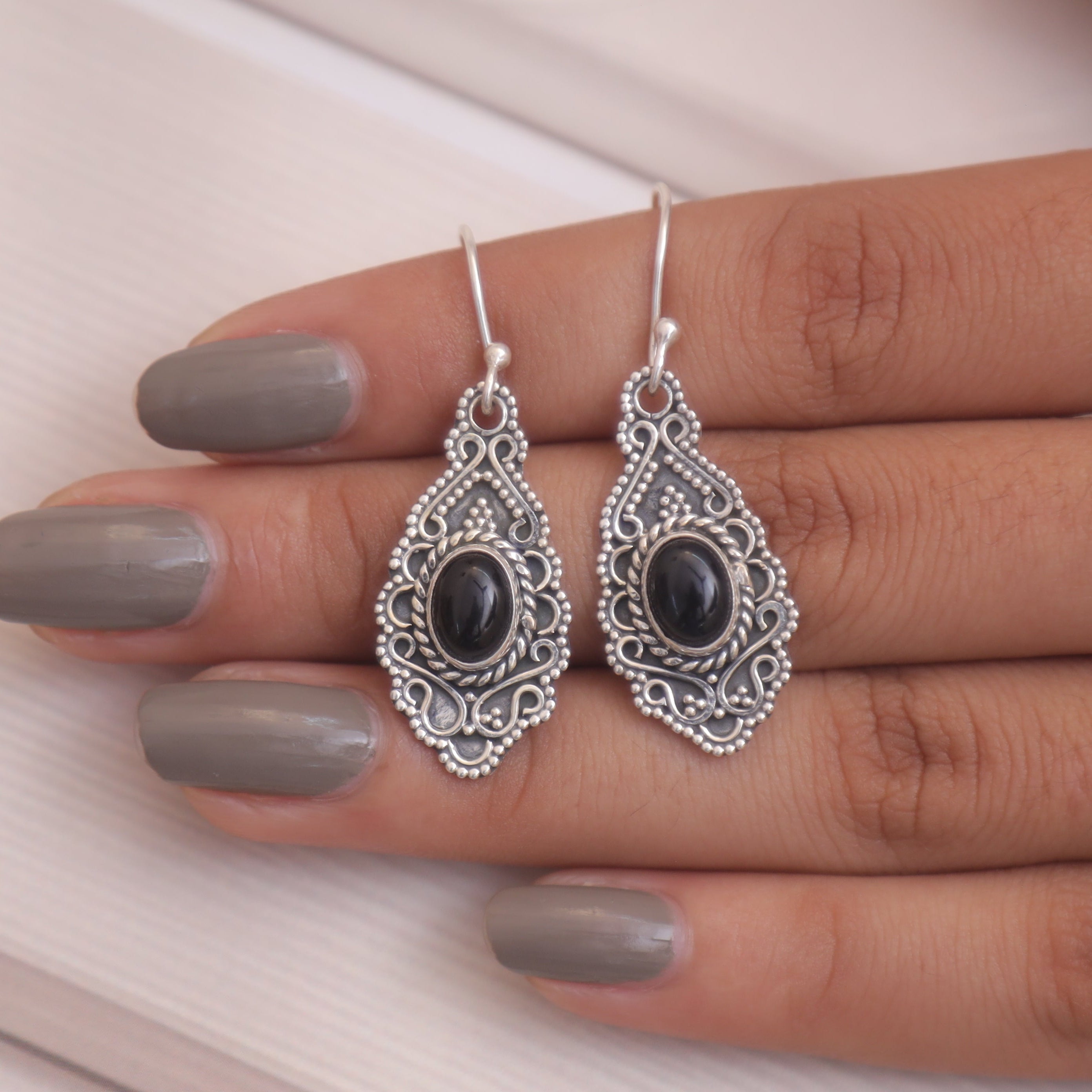 Black Onyx Sterling Silver Earrings