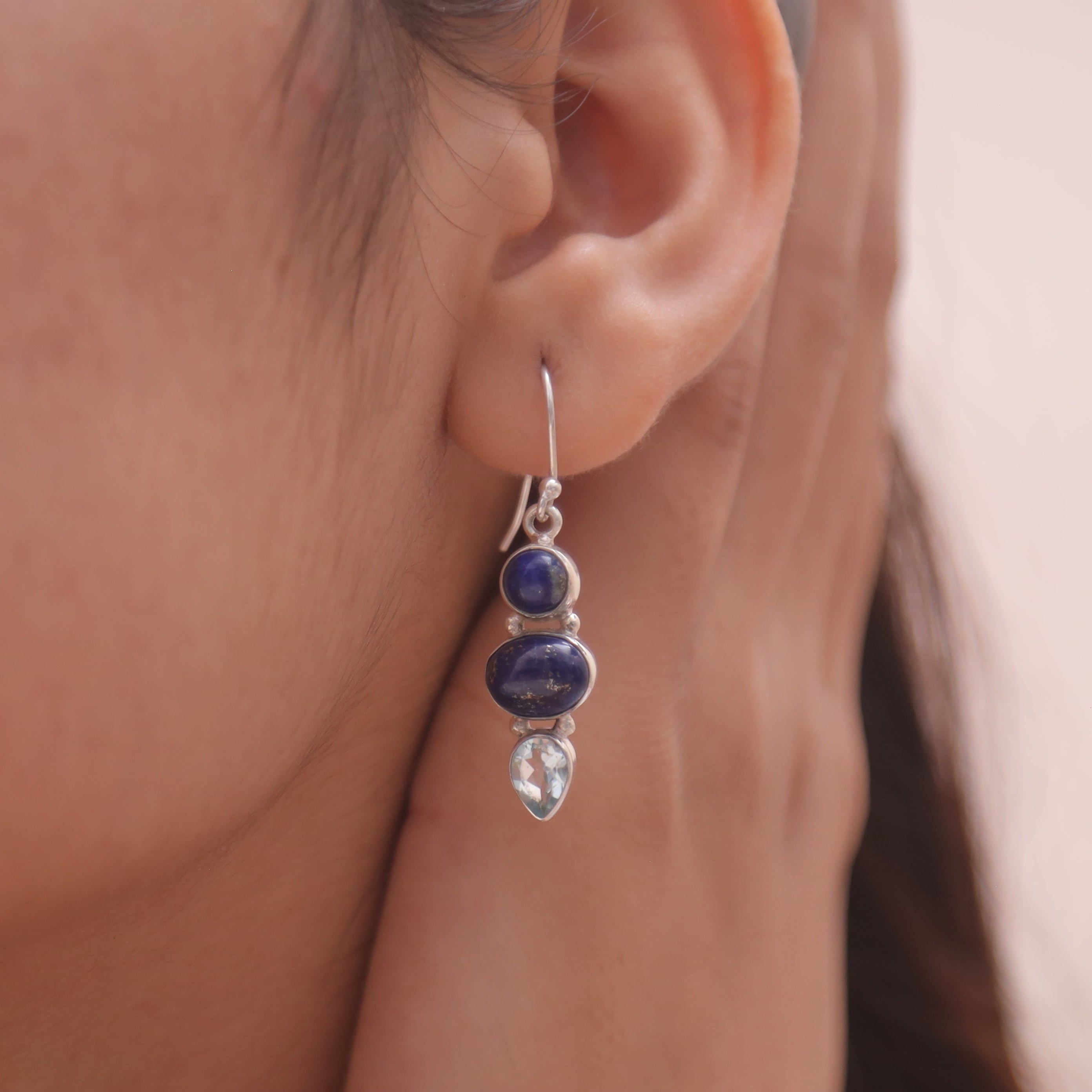 Lapis Lazuli & Blue Topaz Solid Silver Earrings